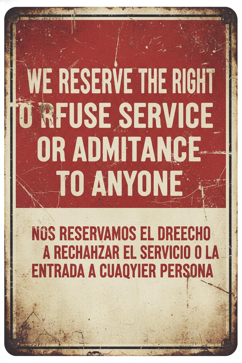 Vintage Metal Tin Sign We Reserve The Right To Refuse Service Sign, No Soliciting Warning Sign 8X12 Inch Tin Metal Custom Private Property Signs Outdoor