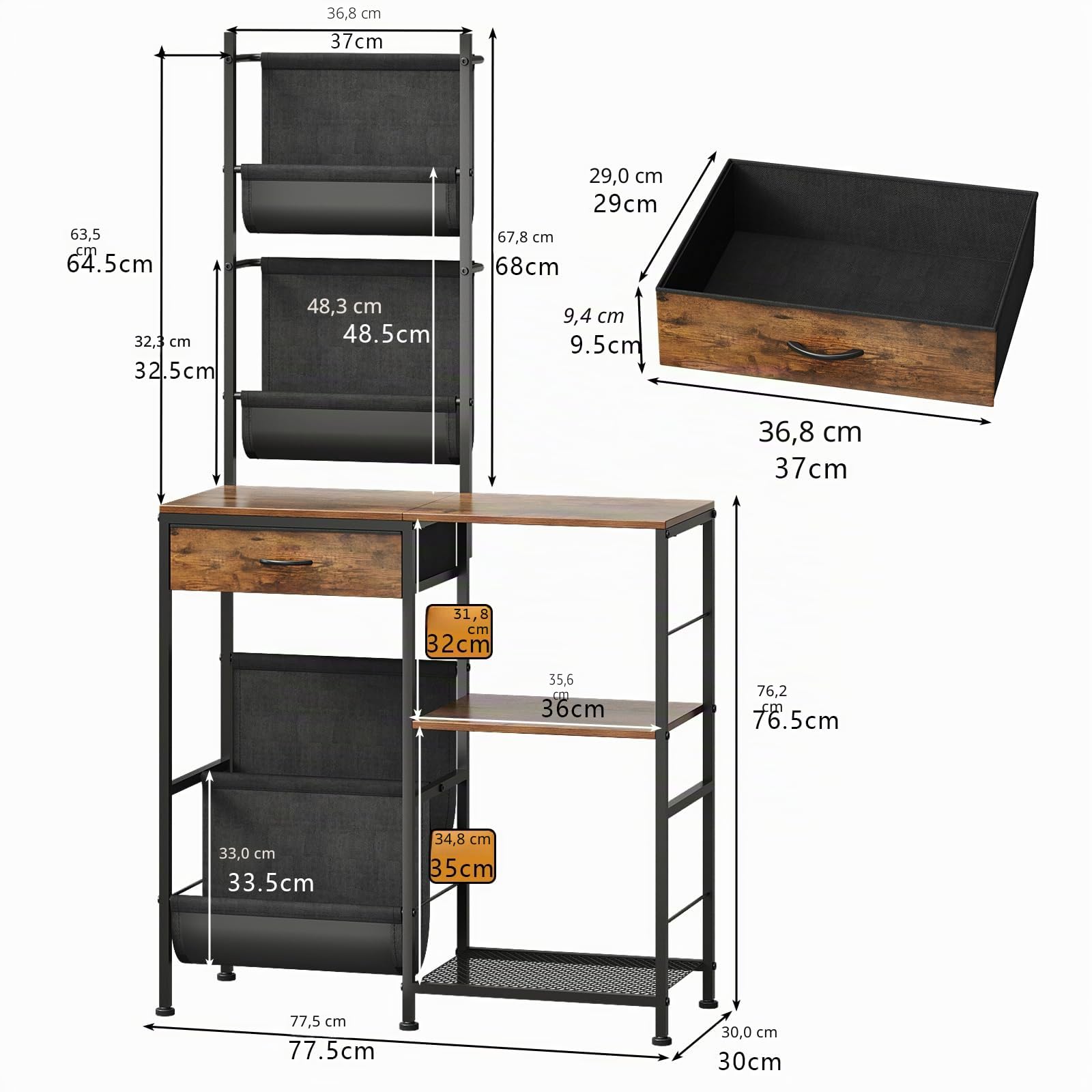 VEDECASA Scaffale per dischi in vinile con 1 cassetto e 3 ripiani, mensola vintage in legno e metallo per fino a 150 dischi in vinile, supporto LP con ripiano per giradischi, tavolino laterale per