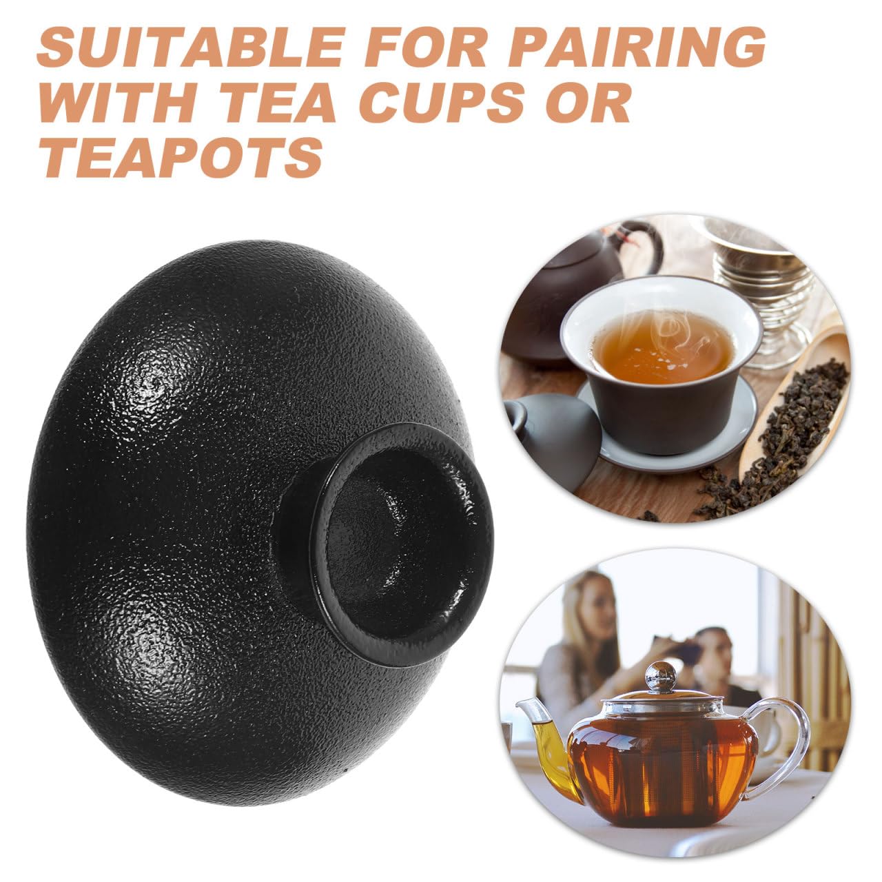 Tapa de Cerámica Negra para Taza de Té y Tetera Cubierta de Repuesto Resistente al Calor Accesorio Universal para Mantener el Aroma y la Temperatura - Diseño Elegante para Hogar y Oficina