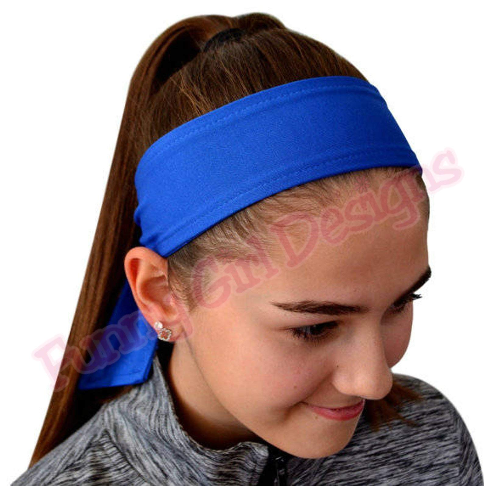 Funny Girl Designs 4 Pc. Sport Tie Back Moisture Wicking Headbands for Men & Women Stretch Sweatbands