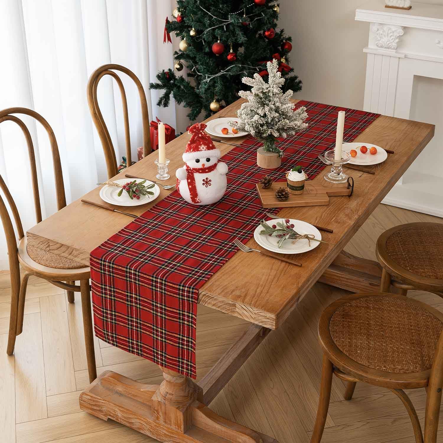 Namalu 38 x 176 cm Runner da Tavola Ricamato di Natale Runner Decorativo Natalizio Copritavolo Rosso Ricamato di Fiore Decorazioni per Cena a Casa Regalo per Festa Matrimonio(Stile Albero di Natale
