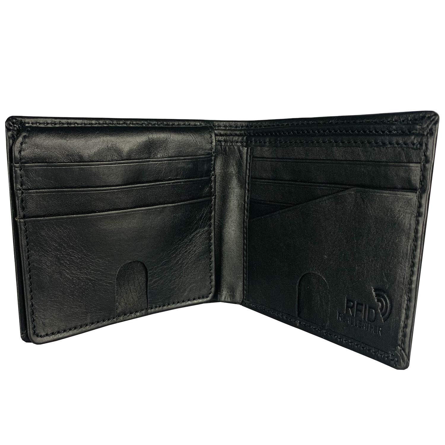 IBRO Genuine Leather Bifold RFID Men's Wallet Blocking ID Pocket Extra Capacity Black