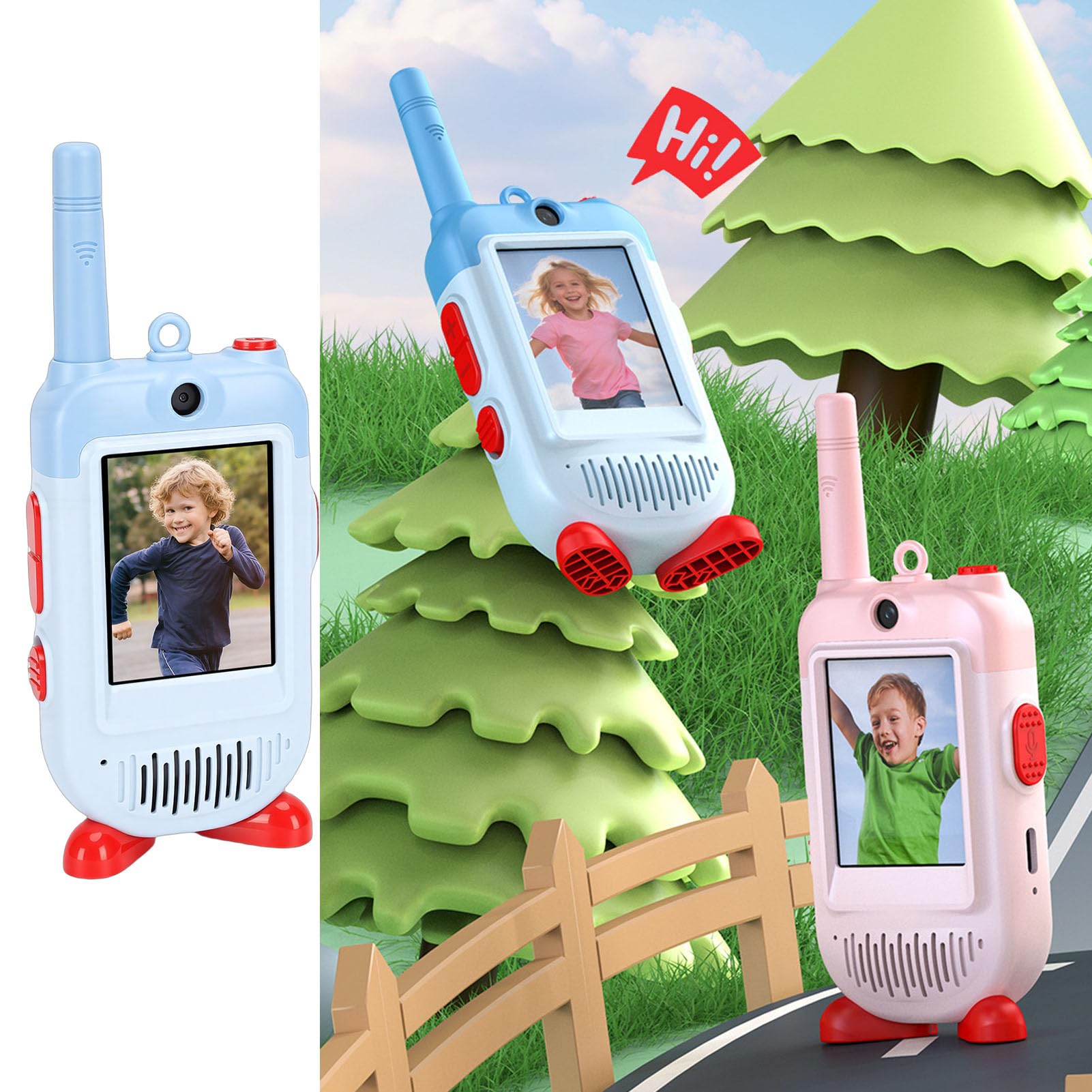 Talkies-Walkies Vidéo pour Enfants, Paquet de 2 Interphones Vidéo Rechargeables Portables, Portée de 500 M, Radio Bidirectionnelle avec écran 2 Pouces, Cadeaux d'anniversaire (Blue)