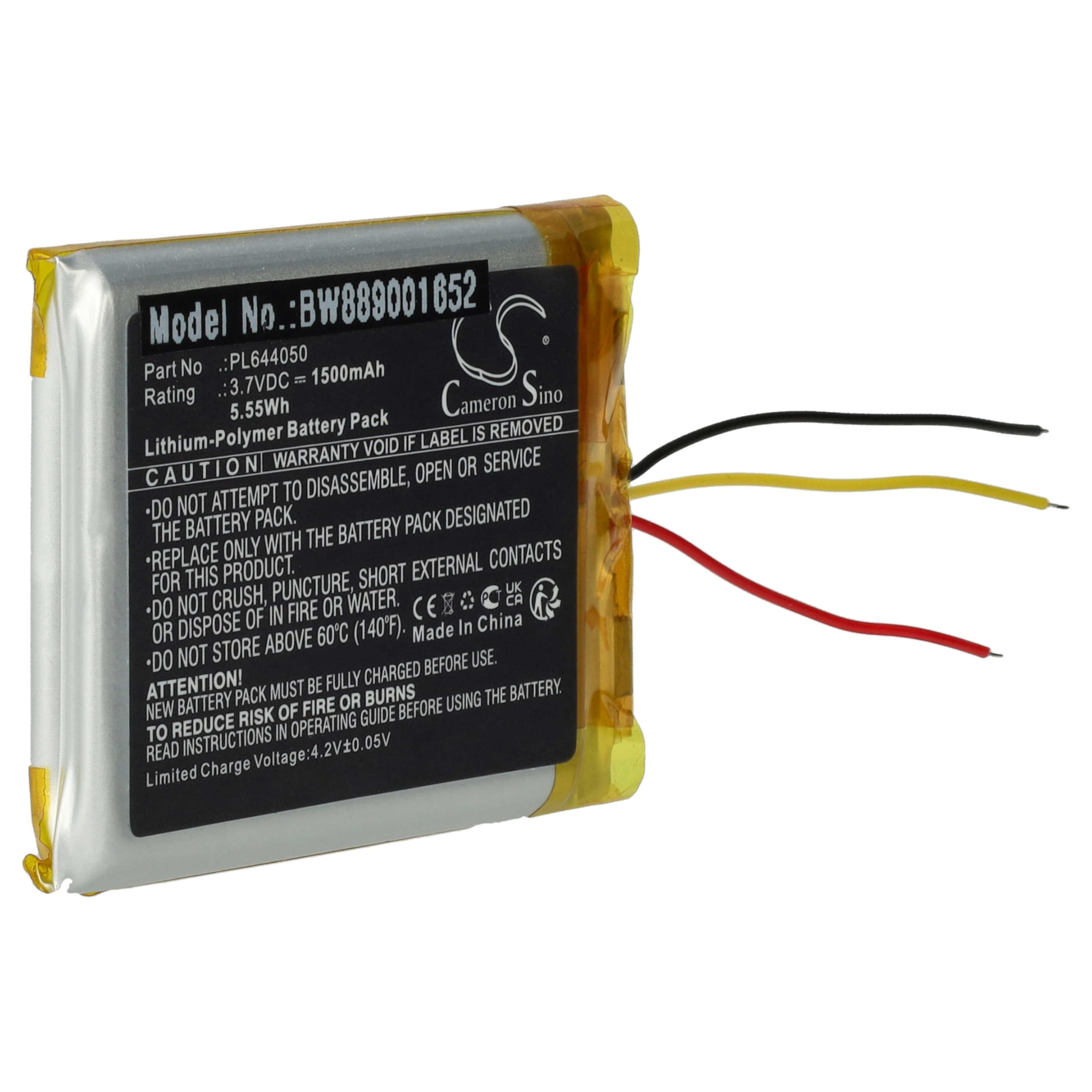 vhbw Bateria zamienna do HyperX PL644050 do bezprzewodowych słuchawek (1500 mAh, 3,7 V, litowo-polimerowa)