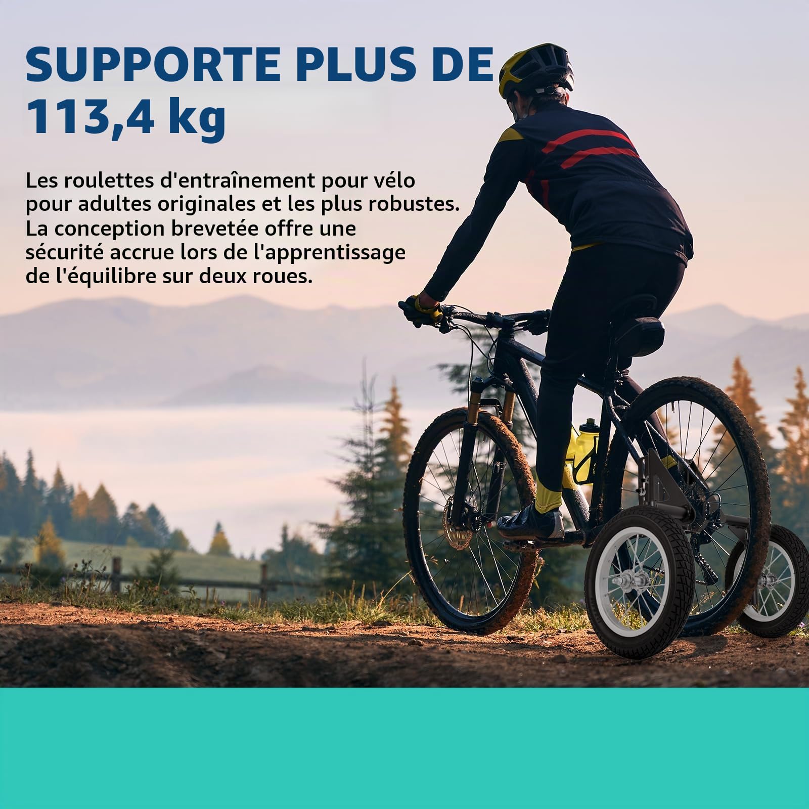 MOSHAY Roues stabilisatrices réglables en alliage d'aluminium pour vélo d’adulte, pour roues de 24" à 29" (24-29)