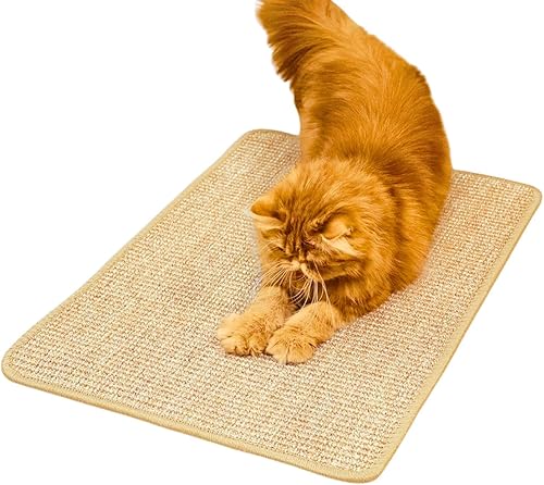 Tapete rascador para gatos, 23.6 x 15.7 pulgadas, sisal natural con borde de yute, protege sofás, alfombras, suelo y patas de gato, beige
