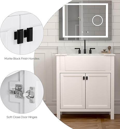 Miniatura 4 de Tocador de baño con lavabo de 30 pulgadas, combo de gabinete de lavabo de baño en blanco, tocador de almacenamiento moderno con puerta de cierre