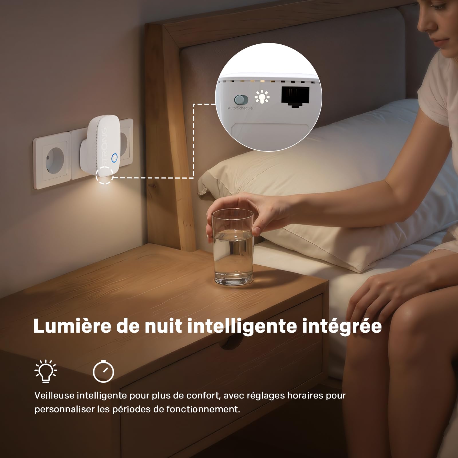 Strong Répéteur WiFi AC1200 pour Prise Murale – Amplificateur WiFi Puissant Dual Band, WiFi Repeater avec WPS, Port LAN, Mode Point d’accès, idéal pour Streaming et Plusieurs appareils
