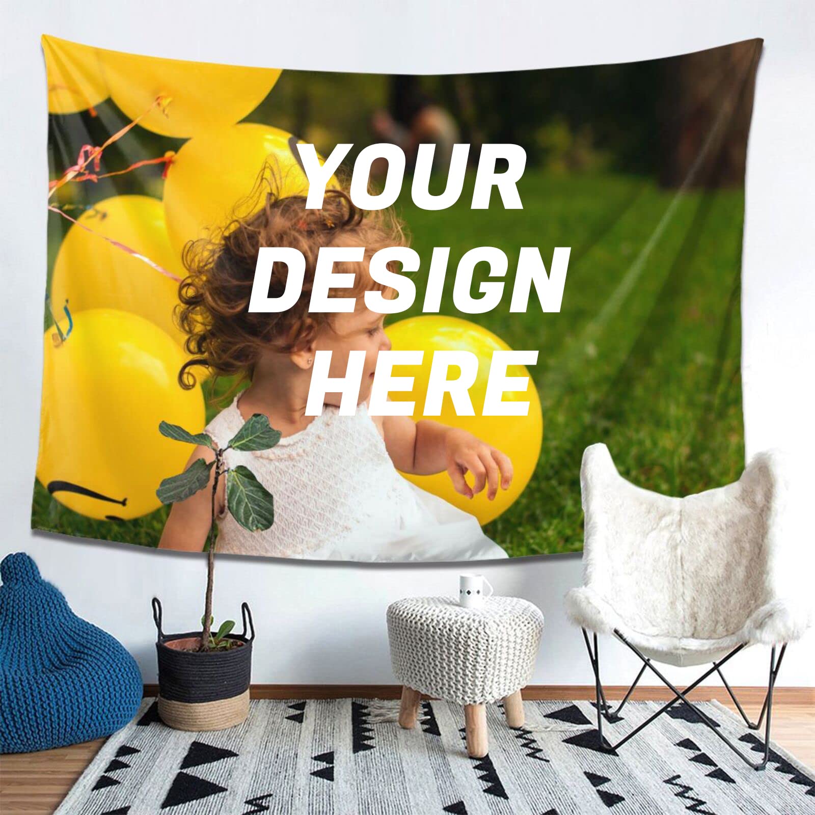 Custom Tapestry, Custom Backdrop, Personalised Image Photo Text Wall Tapestry, Wall Hanging Decor, Tapestry for Room Decor Wedding Family Memorial Gift (Landscape, 80 X 60 inch (203 x 152cm))