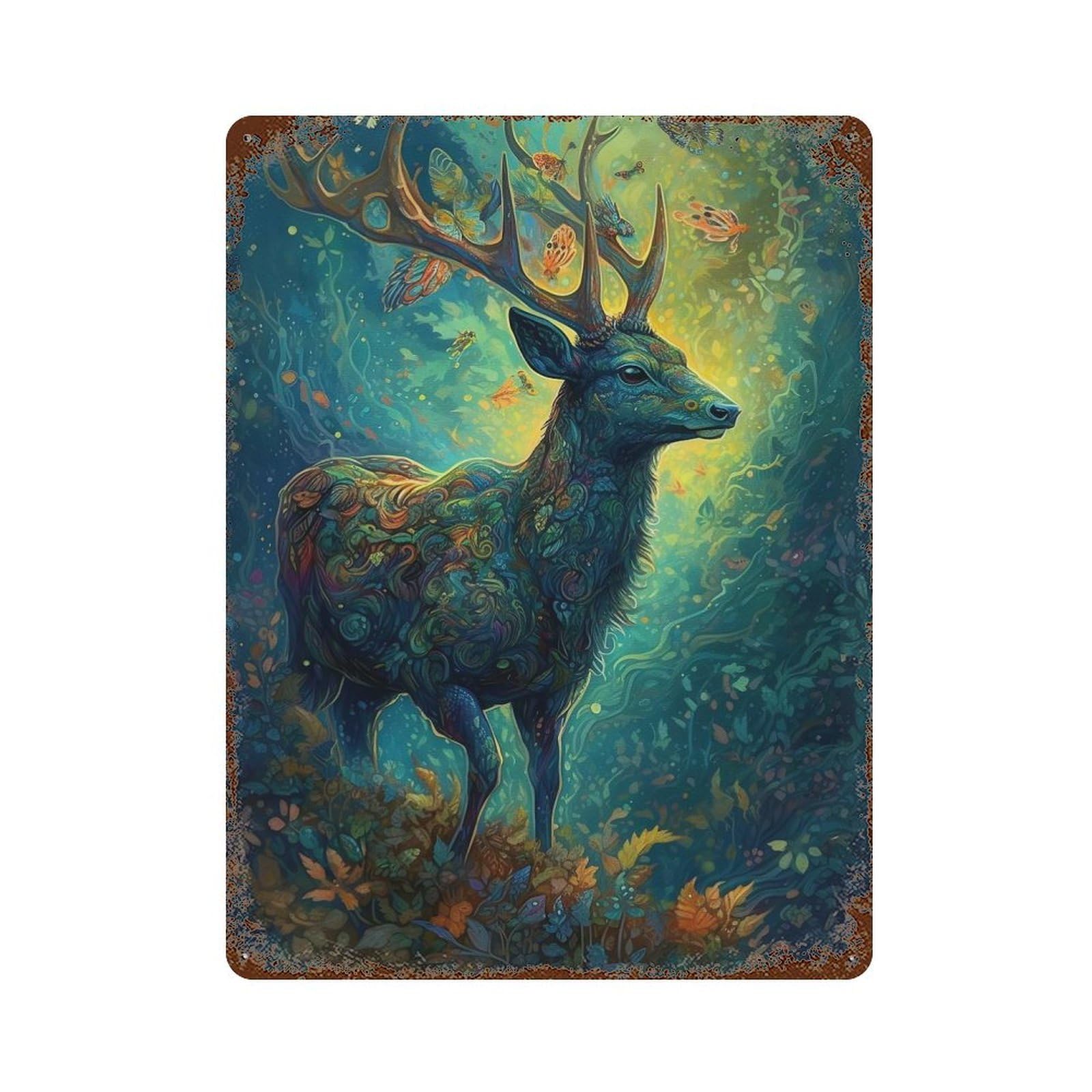 Retro Metal Sign with Deer Floral Design 15.7"x11.8", for Shed, Workshop And Garage Wall Decor, Old School Wall Decor