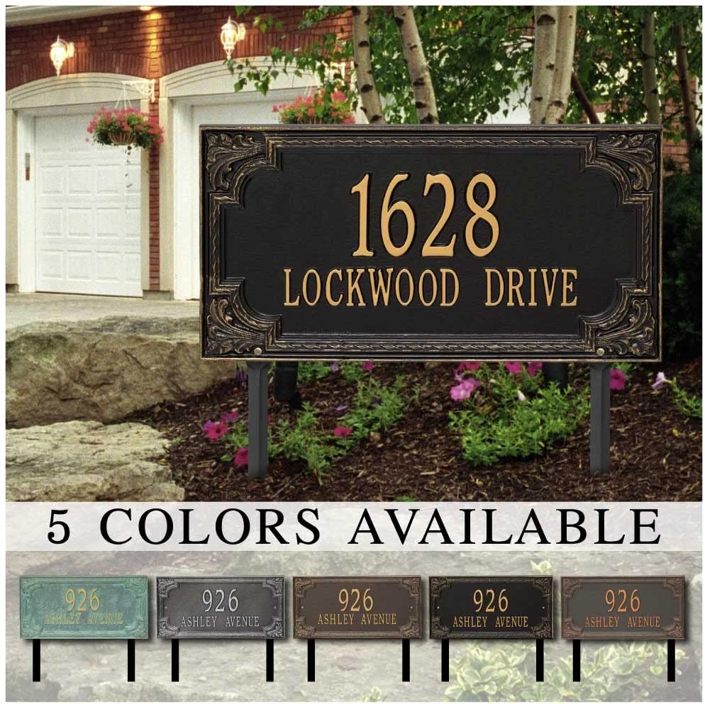 Whitehall™ Personalized Cast Metal Address plaque - The Penbrook Extra Grande Lawn sign. Made in the USA. BEWARE OF IMPORT IMITATIONS. Display your address Custom house number sign.
