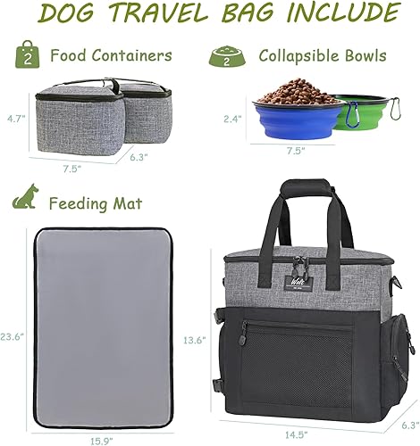 Miniatura 9 de WOLT  Kit de bolsa de viaje para mascotas para transportar perros y viajes, incluye 2 recipientes de comida + 2 cuencos plegables + 1 mantel