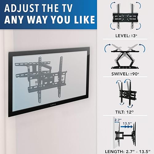 Miniatura 7 de Mount-It! Soporte de pared para TV de movimiento completo  Soporte articulado estable de doble brazo para televisores de 32 a 55 pulgadas  Girar,