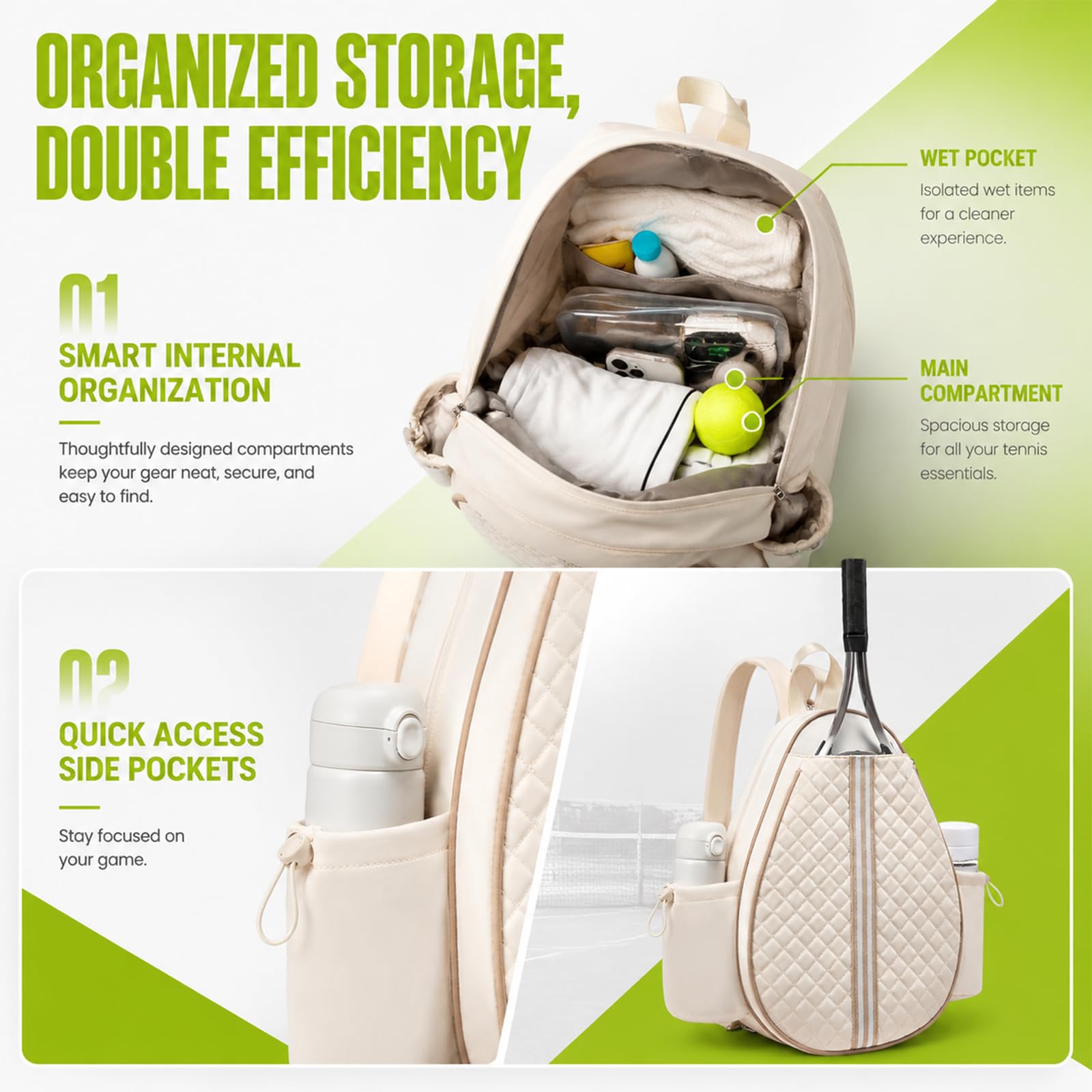 Mochila de tenis, bolsa de tenis para mujer y hombre, para 2 raquetas de tenis, resistente al agua, mochila con varios compartimentos, gancho para valla, mochila deportiva para tenis