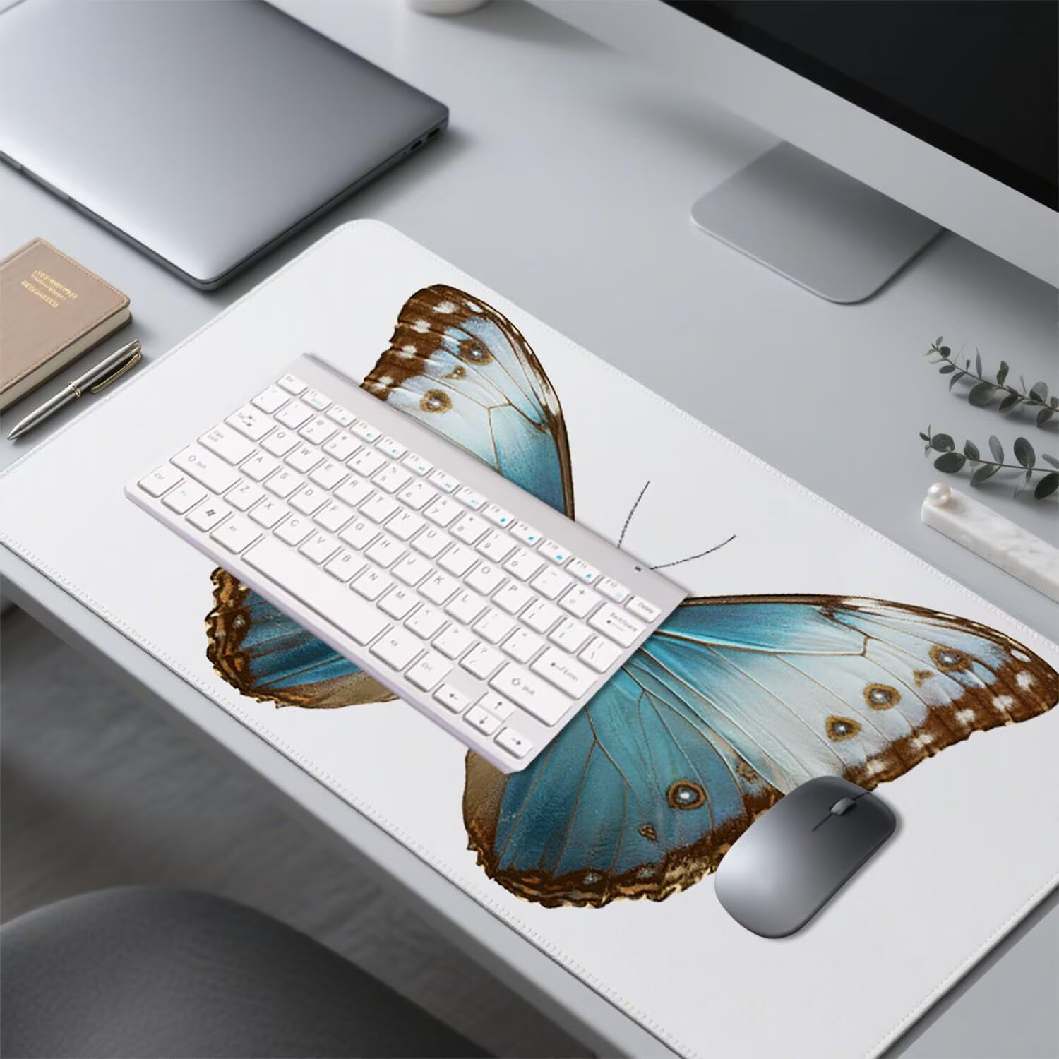 Biała podkładka pod mysz pod mysz pod mysz do gier XXL 1200 x 600 x 3 mm podkładka pod mysz gumowa motyl duża podkładka pod rękę dla graczy wodoodporna podkładka pod mysz PC, do klawiatury laptopa w