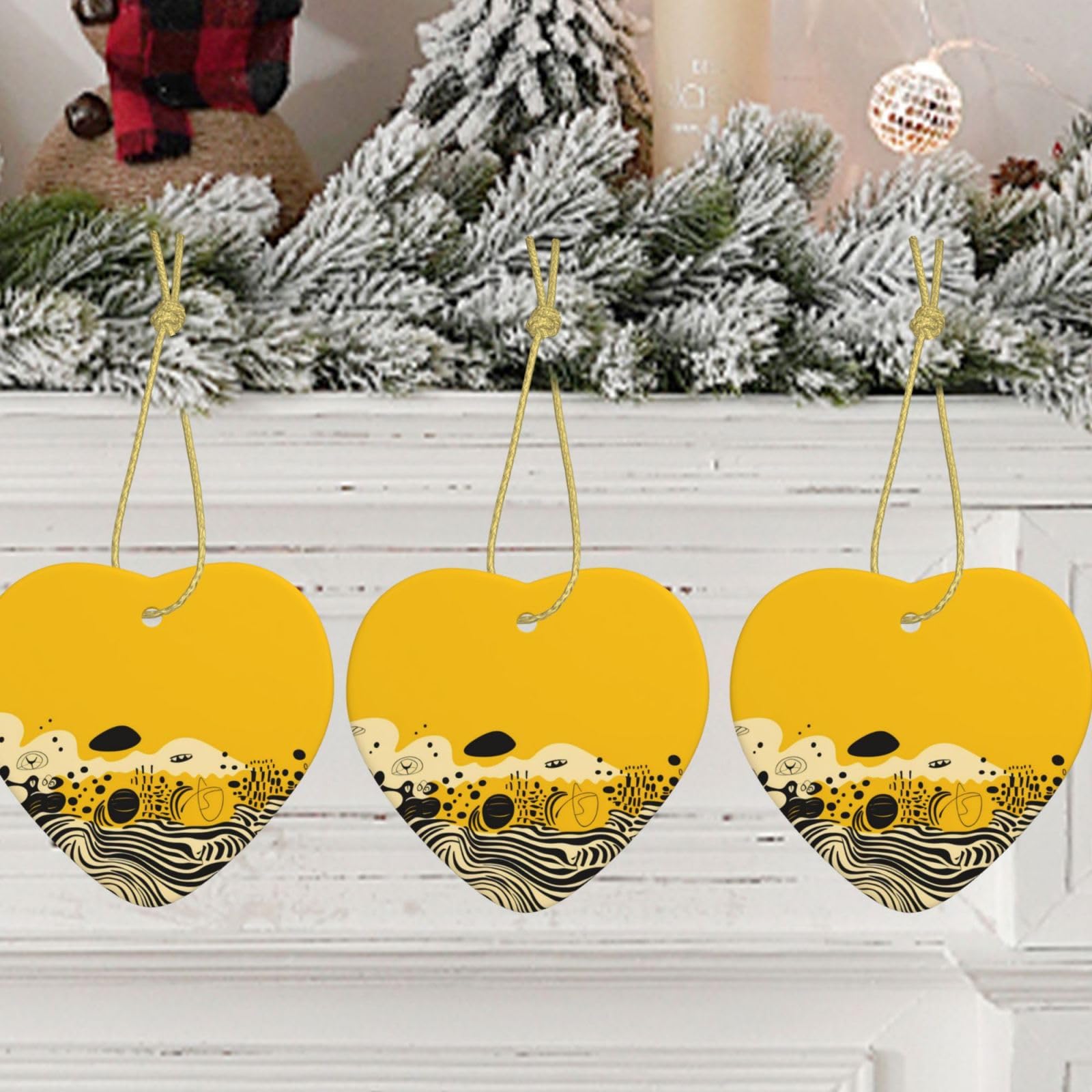 Evanem Mustard Colour Christmas Ornament Christmas Heart Hanging Ornament Xmas Tree Ceramic Hanging Personalized Ceramics Ornament Hanging For Home Decor Xmas Star Hanging Decorations