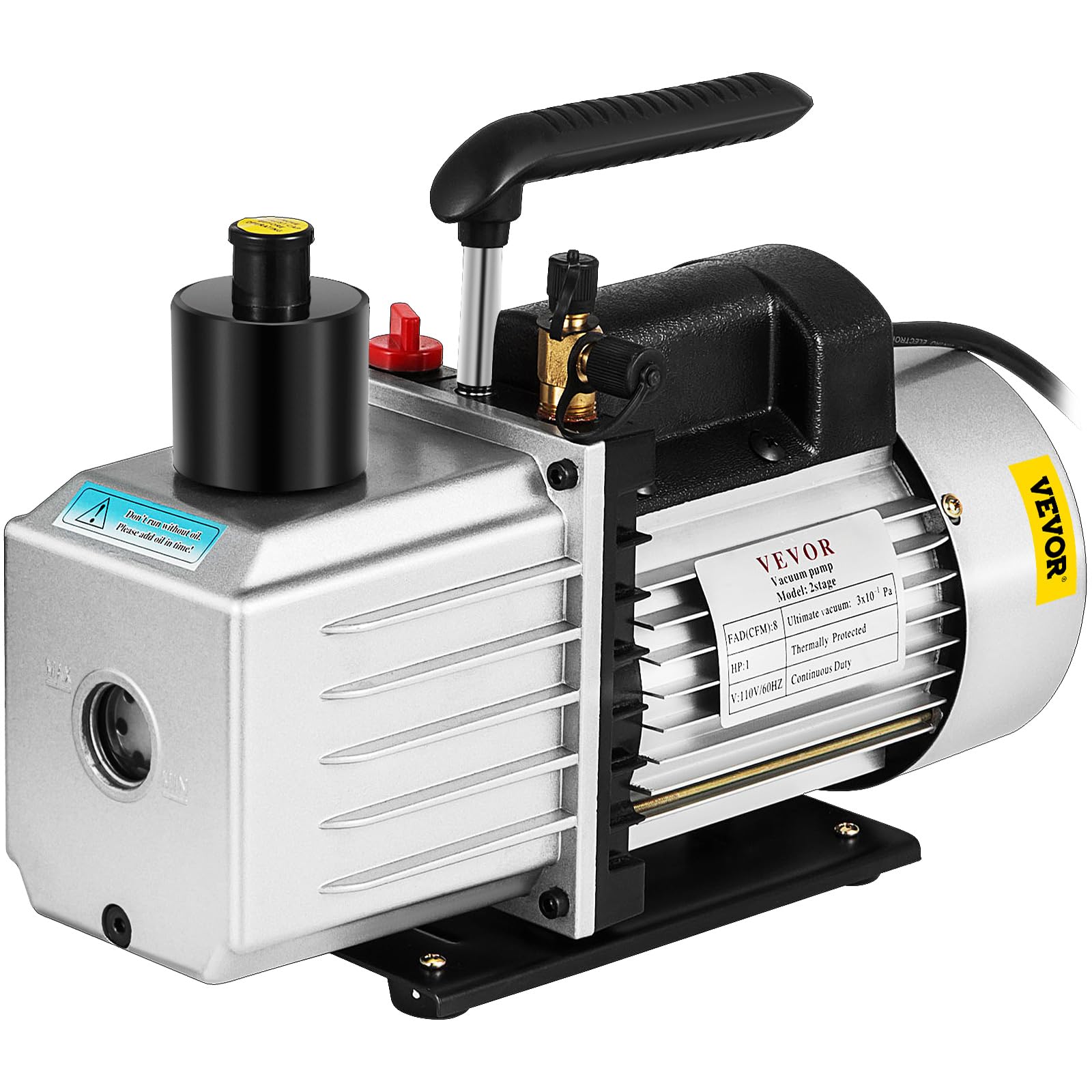 VEVOR Vakuumpumpe 8 CFM 3/4 HP Zweistufige Klimaanlagen-Vakuumpumpe 220V 0,3 PA Ultimatives Vakuum Kältemittel HVAC Werkzeug für Automobile Reparatur Vakuum Evakuierung
