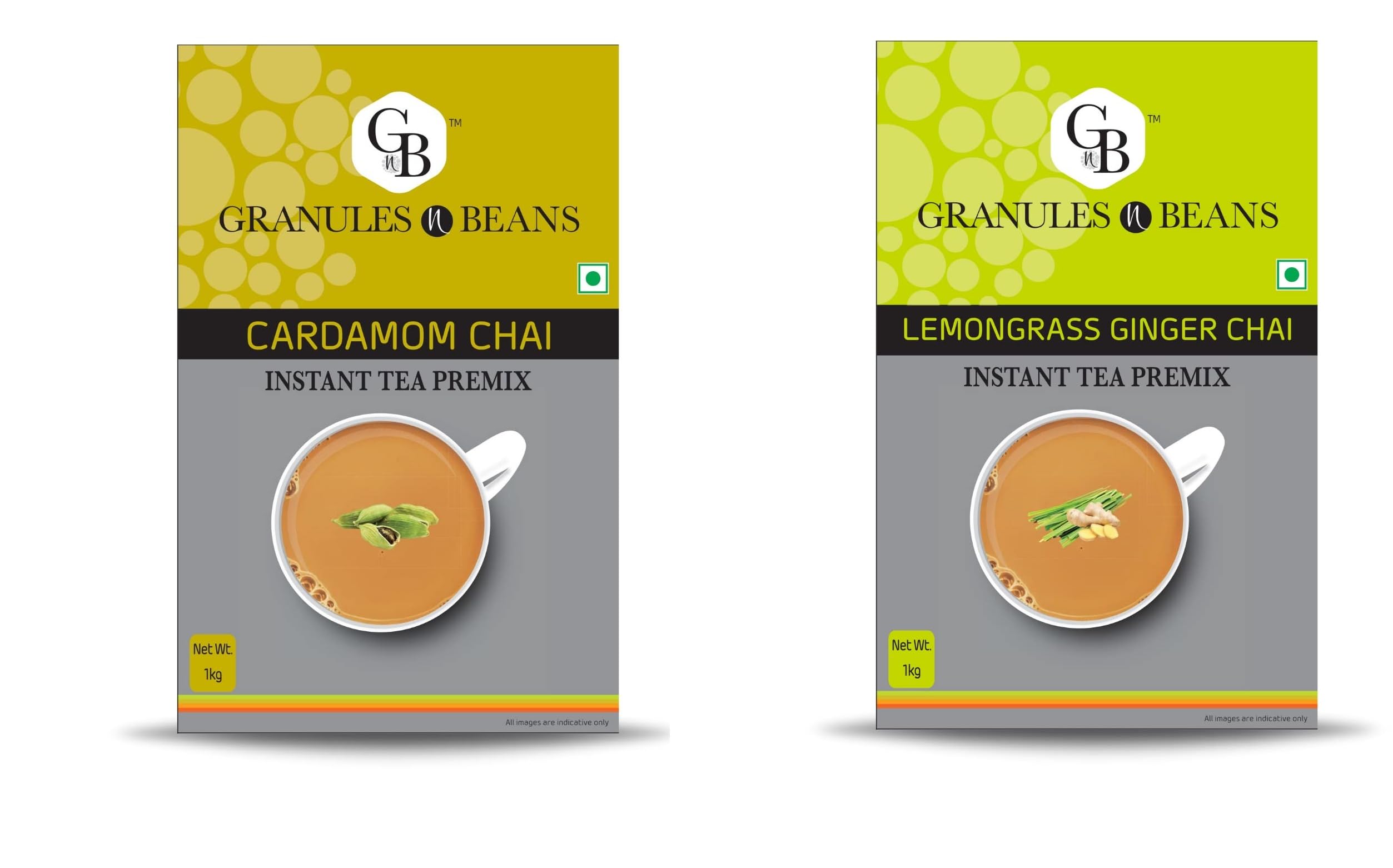 Granules n Beans Cardamom Chai + Lemongrass Ginger Chai Instant Tea Premix Combo | Dual Delight
