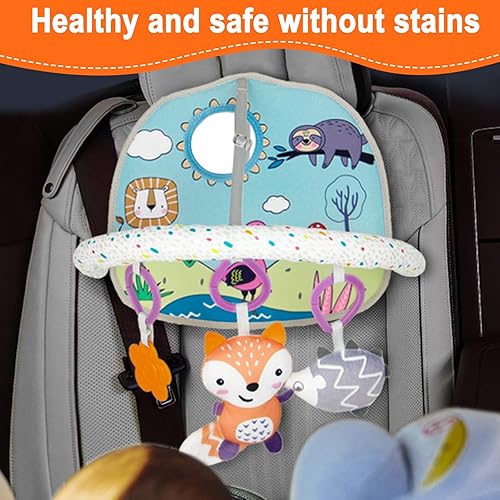 Miniatura 4 de Juguetes de asiento de automóvil para bebé, asiento de automóvil suave, arco de actividades ajustable con dos muñecas bonitas pateables y jugables