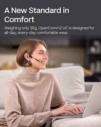 Miniatura 2 de SHOKZ OpenComm2 Auriculares de conducción ósea de oído abierto, auriculares inalámbricos Bluetooth para computadora con micrófono de cancelación de