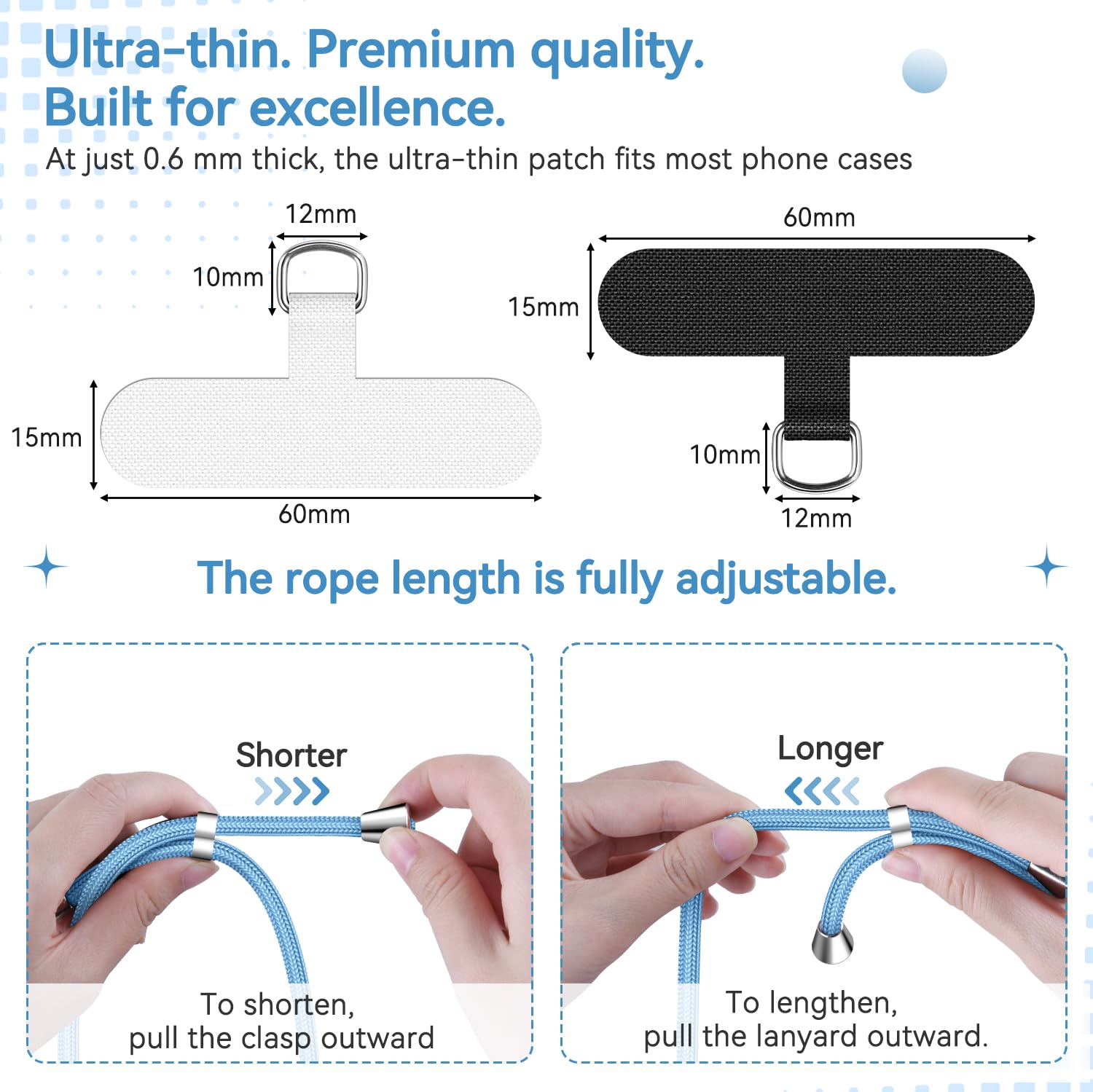 iVoler Cordino per Cellulare Universale con 2 pezzi Patch, Regolabile e Rimovibile Cordino Tracolla per Telefono, Adatto per iPhone Samsung Xiaomi e Qualsiasi Custodie per Smartphone - Azzurro