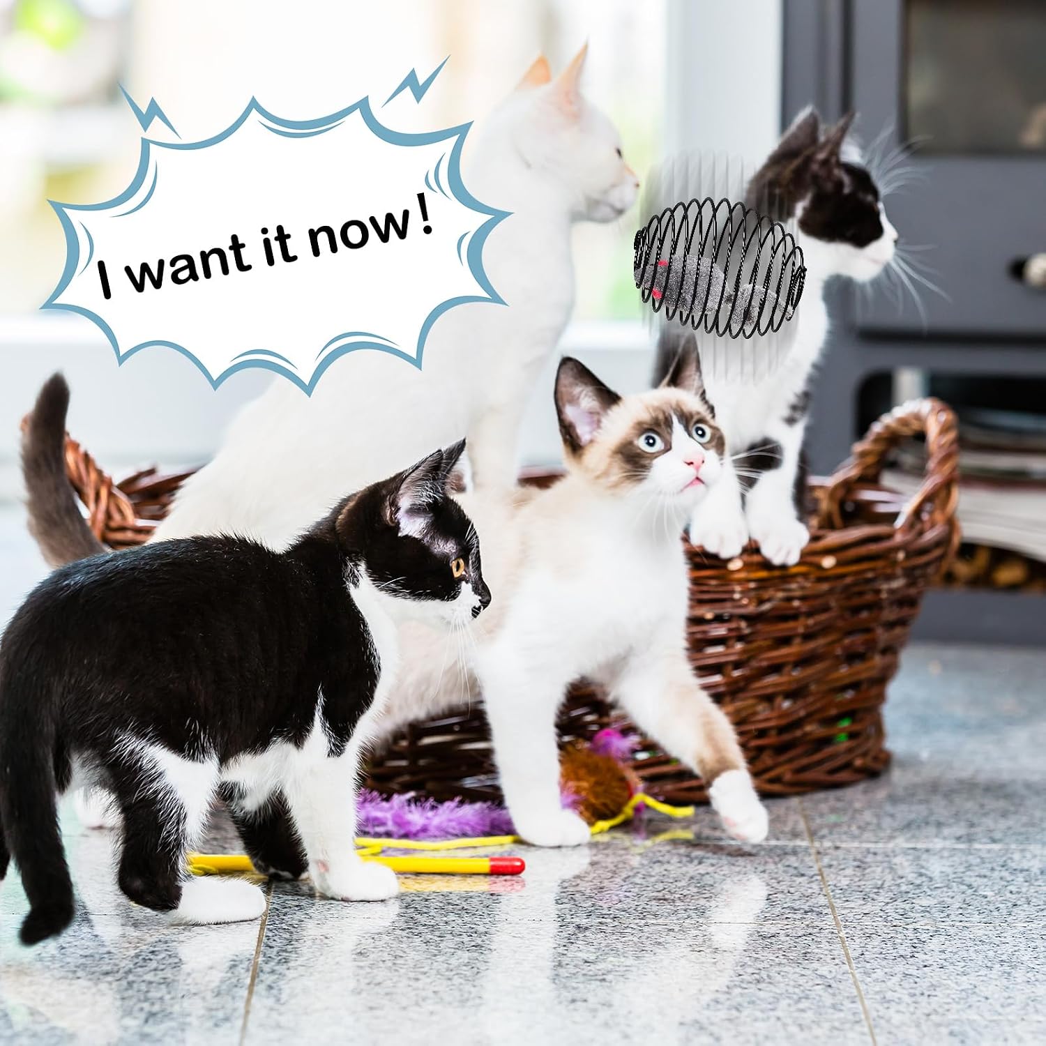 Jecery 5 Pcs Cat Toys Spring,Mouse,Black image 4