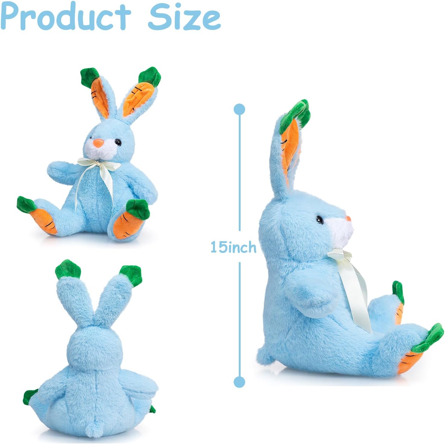HollyHOME Bunny Stuffed Animal, Bunny Plush Toys, Cute Carrot Rabbit Easter Gift for Kids Girls Boys 15 inch Blue - Image 6