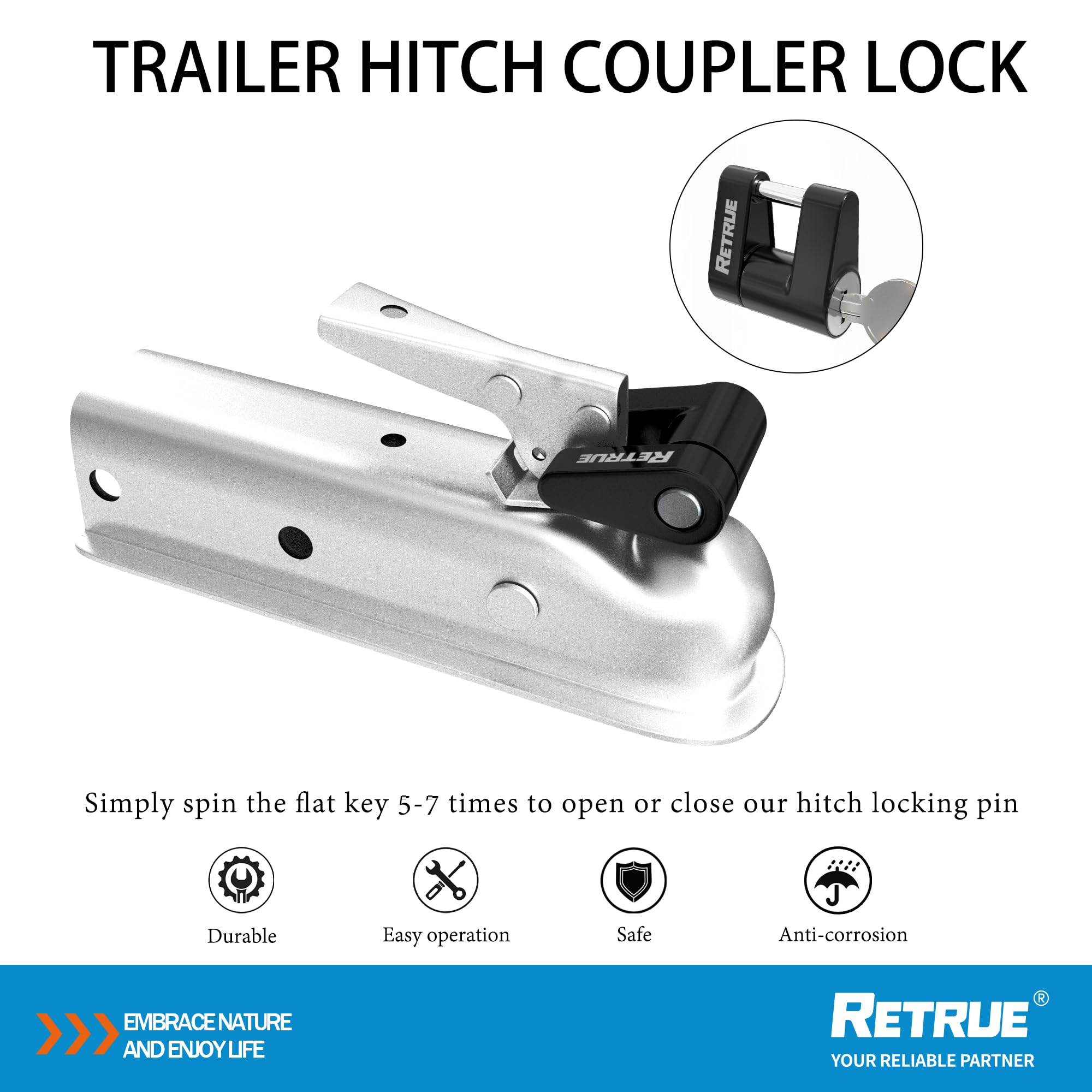 Sutekus Trailer Coupler Lock, Dia 1/4 Inch, 3/4 Inch Span, Trailer Hitch Lock Heavy - View #8