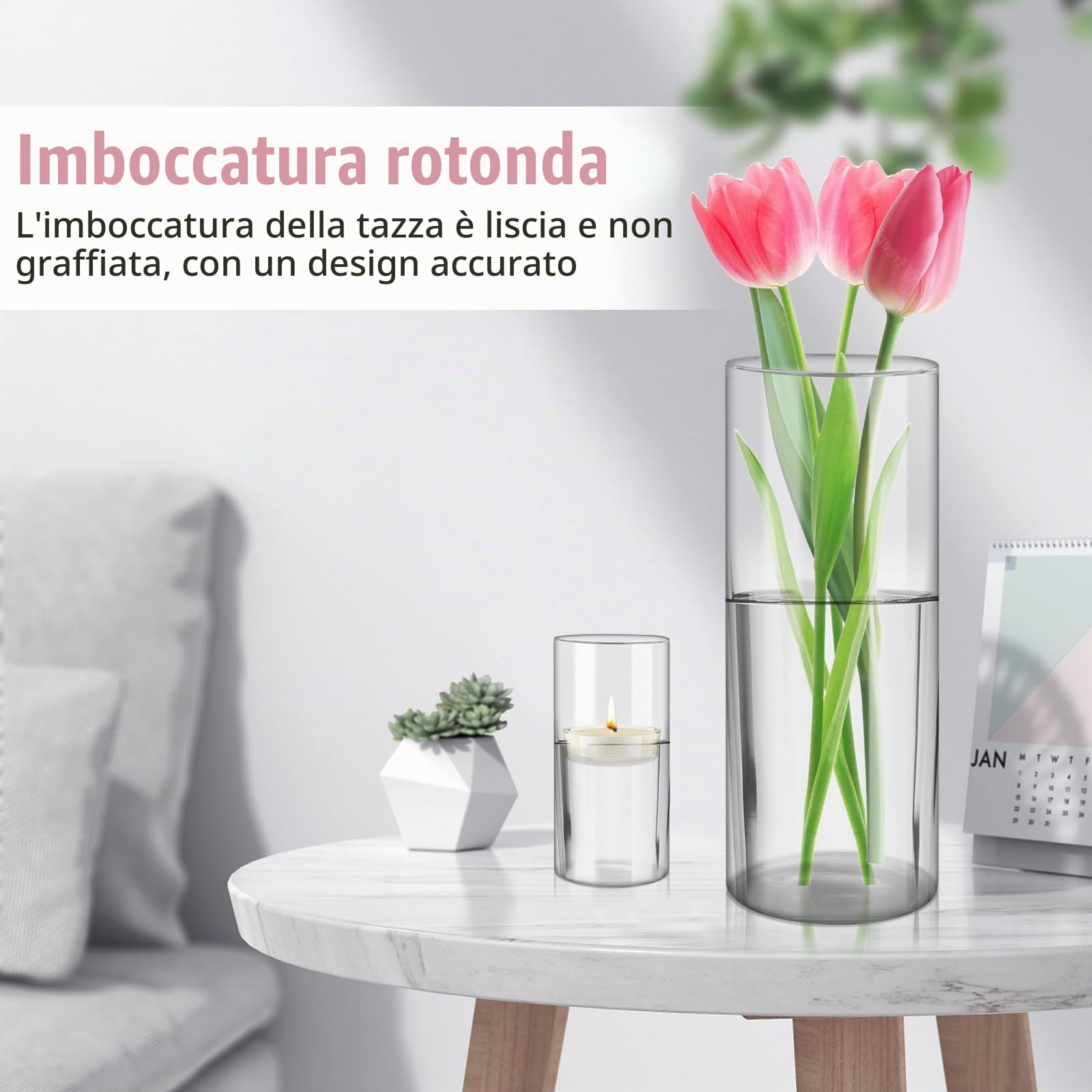 4 Pezzi Portacandele Cilindrici in Vetro, Porta Candele Trasparente, Vasi Candelabri, Vaso per Fiori per Matrimoni, Decorazioni, Sala da Pranzo, Feste e Centrotavola