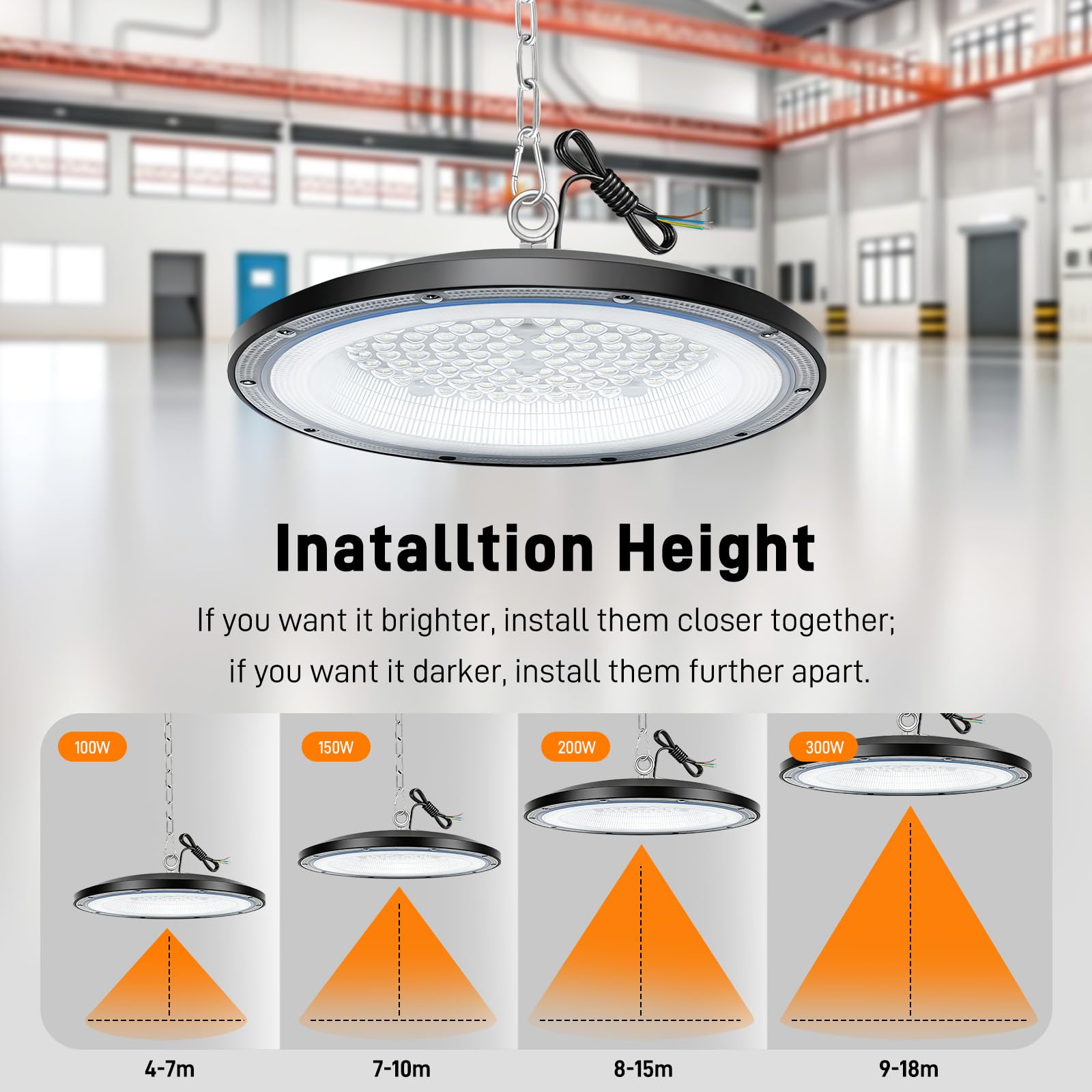 Lampa warsztatowa LED, oświetlenie hali, lampa sufitowa, lampa przemysłowa | Wodoszczelna lampa warsztatowa 6500 K UFO High Bay Light do hali Reflektor do garażu, magazynu fabrycznego, 1 sztuka 200 W