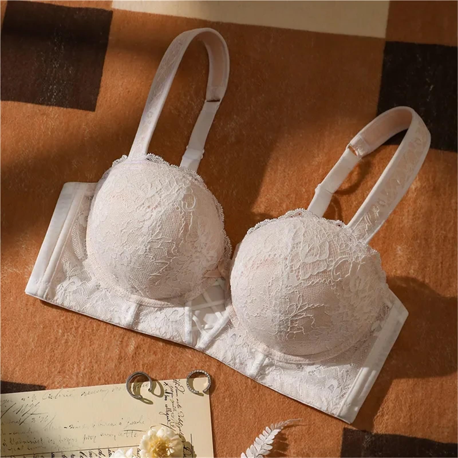 Sujetador de Mujer Sujetador de Encaje Fino for Mujer, Push-up, Ropa Interior pequeña Que Revela el Pecho Grande, Tallas 70-100 BCDE para Diario