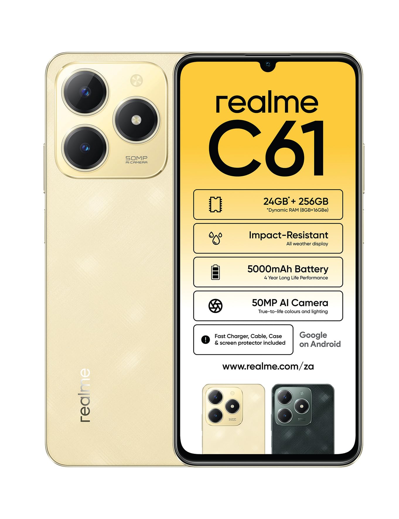 CPU realme C61 6gb+256gb gold Realme C61 6GB/256GB Gold - buy - Gomibo.lt