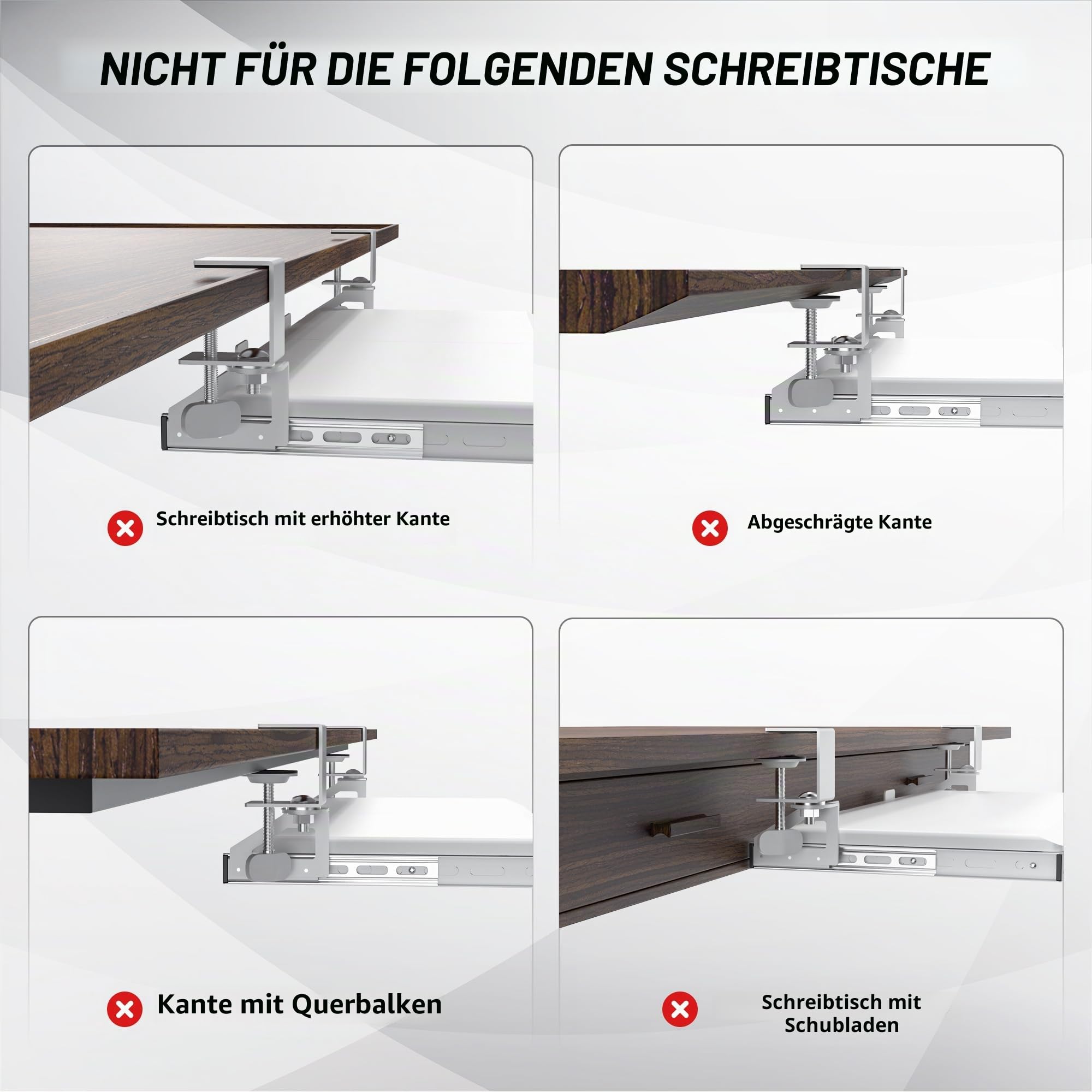 ETHU Tastaturablage unter dem Schreibtisch 680 x 300 mm, Ausziehbare Tastaturablage mit 180° Verstellbarer C-Klemme für L-förmigen Schreibtisch, Computer-Tastaturständer für Zuhause und Büro, Weiß