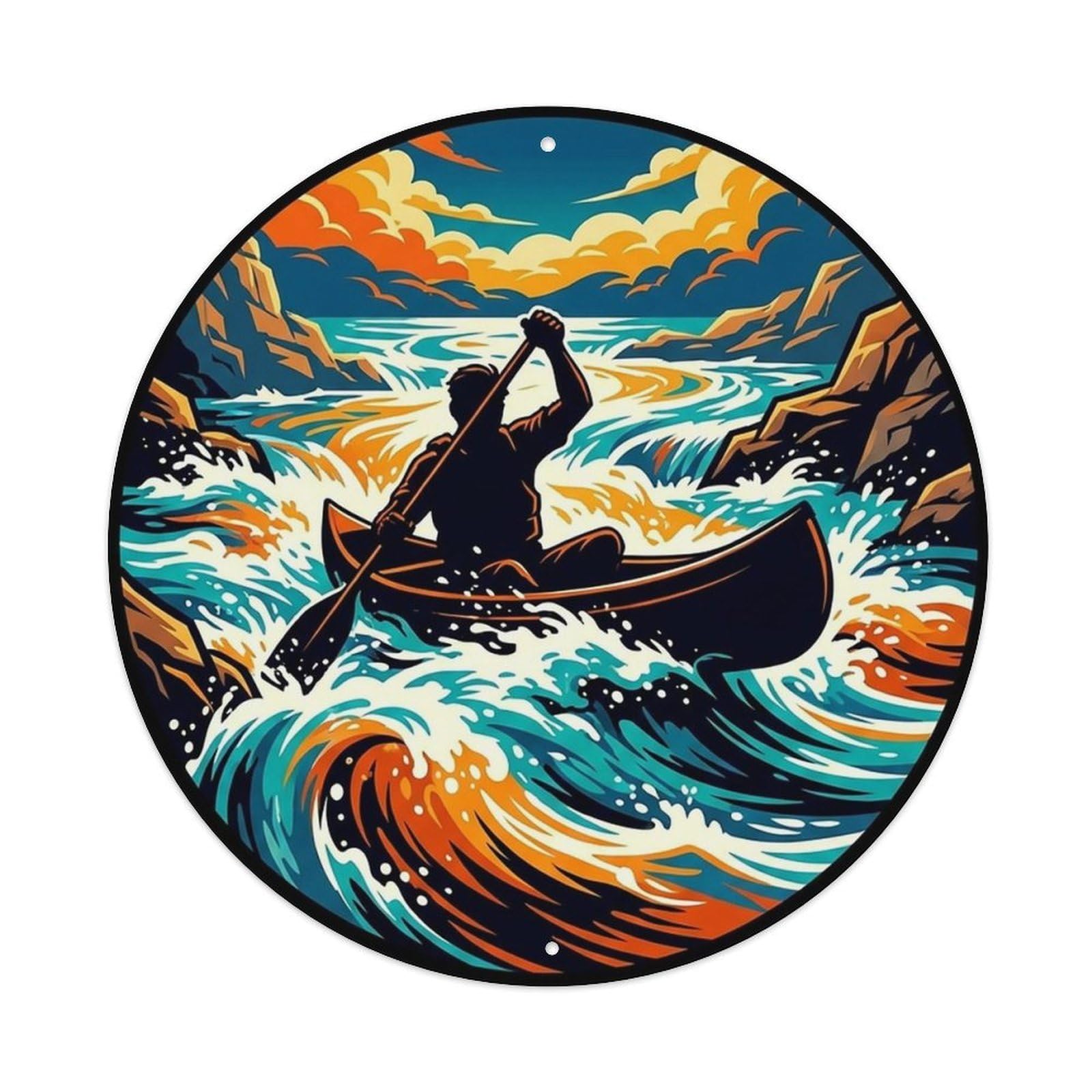 Canoeing Rapids Extreme Sports Vintage Illustration Metal Tin Sign