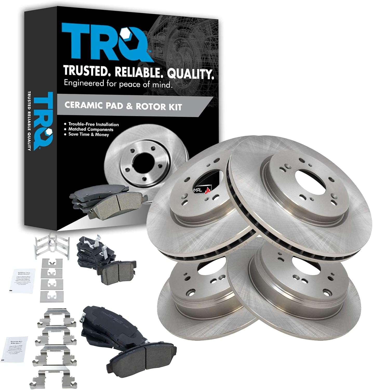 TRQ Front and Rear Brake Pad & Rotor Kit Brake Pads Brake Rotor Ceramic Compatible with 2010-2012 Acura RDX 2007-2011 Honda CR-V
