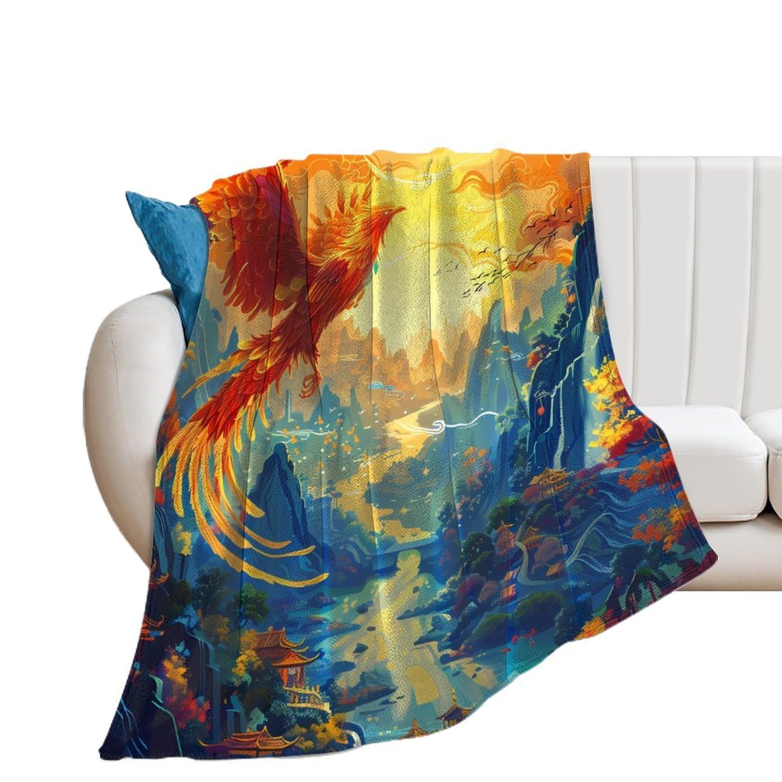 OUTBDNVFSA Flying Dragon Phoenixbird Throw Blanket Lightweight Summer Blankets for Bed Sofa Camping Travel
