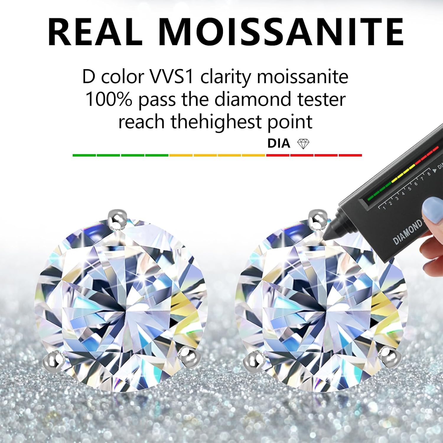 Moissanite Earrings for Men Women, 0.6ct-4ct D Color VVS1 Clarity Round Cut Moissanite Stud Earrings White Gold 925 Sterling Silver Stud Earring Gifts Birthday Anniversary Valentine's Day - Image 2