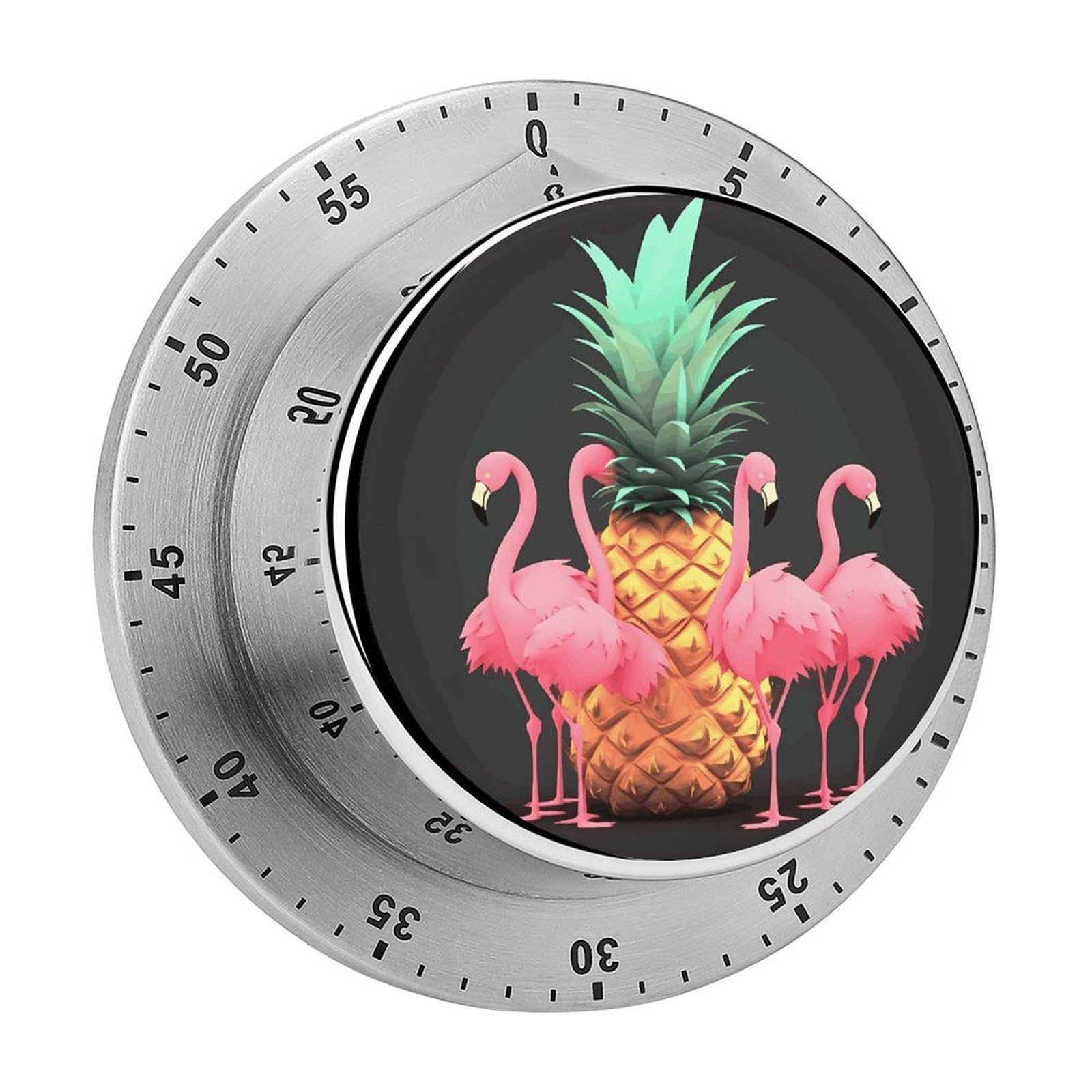 Pineapple Flamingos Mechanical Kitchen Timer, Magnetic Stainless Steel Countdown Timer, Loud Alarm Cooking Timer for Baking, Cooking, Fitness, Classroom, No Battery Needed