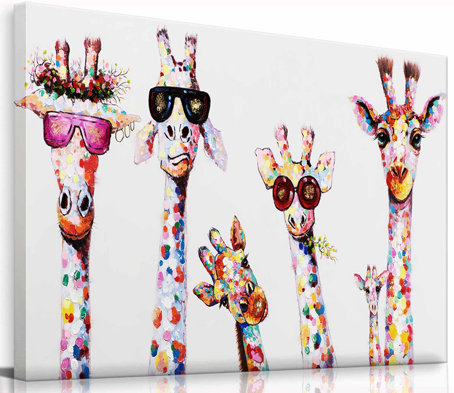 Tribute to art Funny Animals Canvas Wall Art Decor Lovely Giraffes Family Cartoons Painting Prints Picture Framed Stretched Wall Decoration Bedroom Kids Nursery Room Gift Cute giraffe 24inchx16inch
