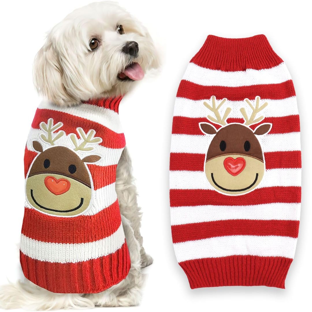 Maglioncino Cane Gatto Inverno Caldo Renna Maglione Natalizio Vestito per Taglia Piccola Media Grande Bianco XXS