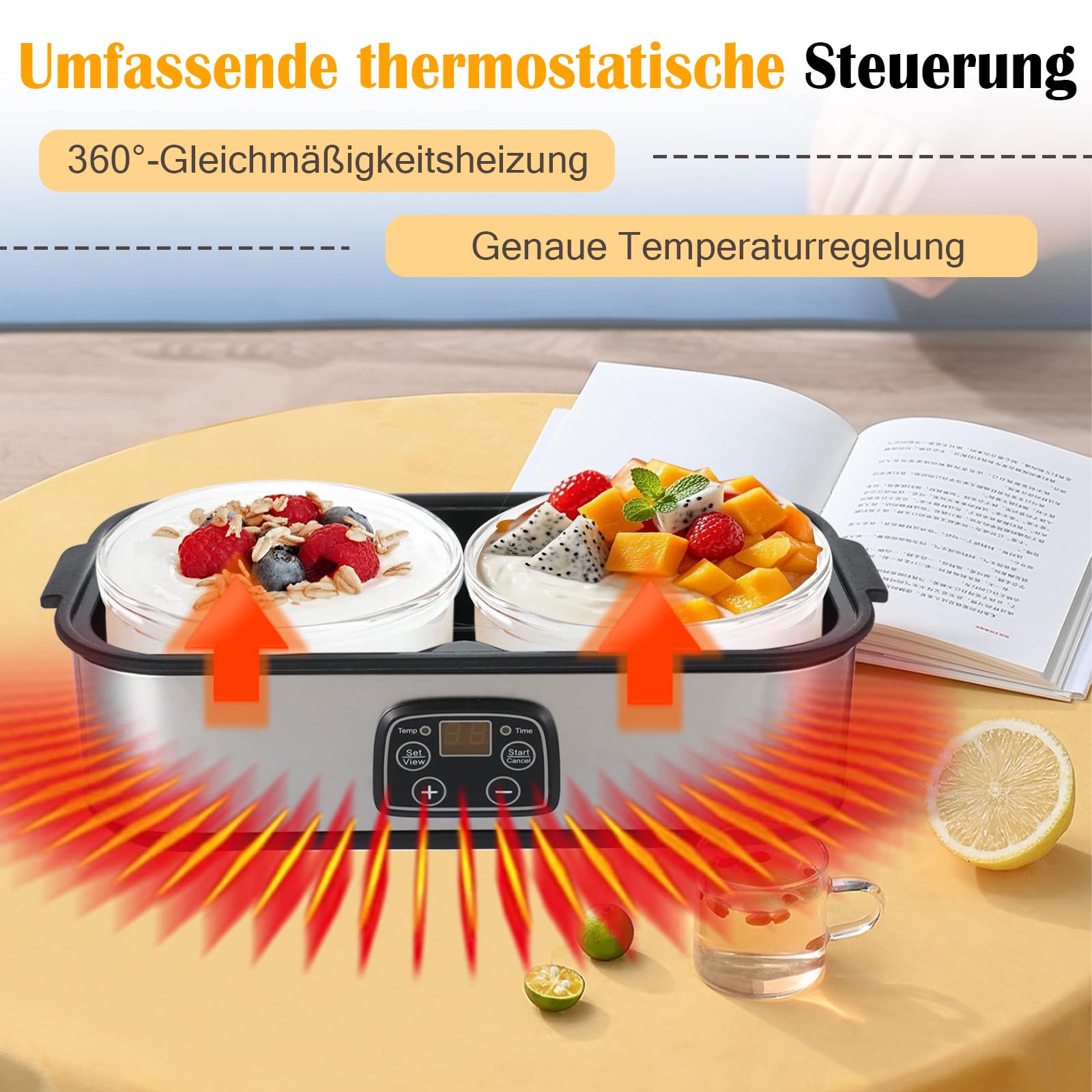 2L Joghurtbereiter,Joghurtmaschine mit 2 Gläsern,Joghurt Maker mit Temperatursteuerung und Time, multifunktionaler automatischer griechischer Joghurtbereiter, (EU -Stecker 220 V)