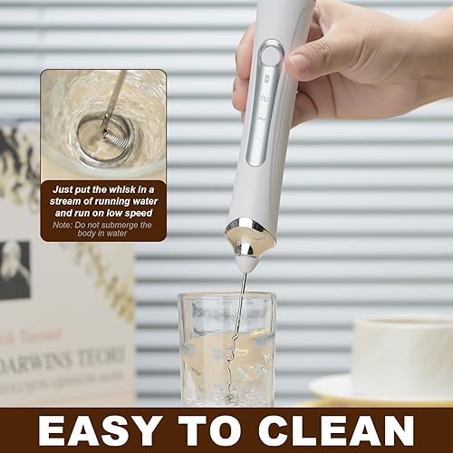 Miniatura 6 de Espumador de leche eléctrico de mano con 2 cabezales, mezclador de espuma de batidor de café con USB recargable 3 velocidades, licuadora de espuma