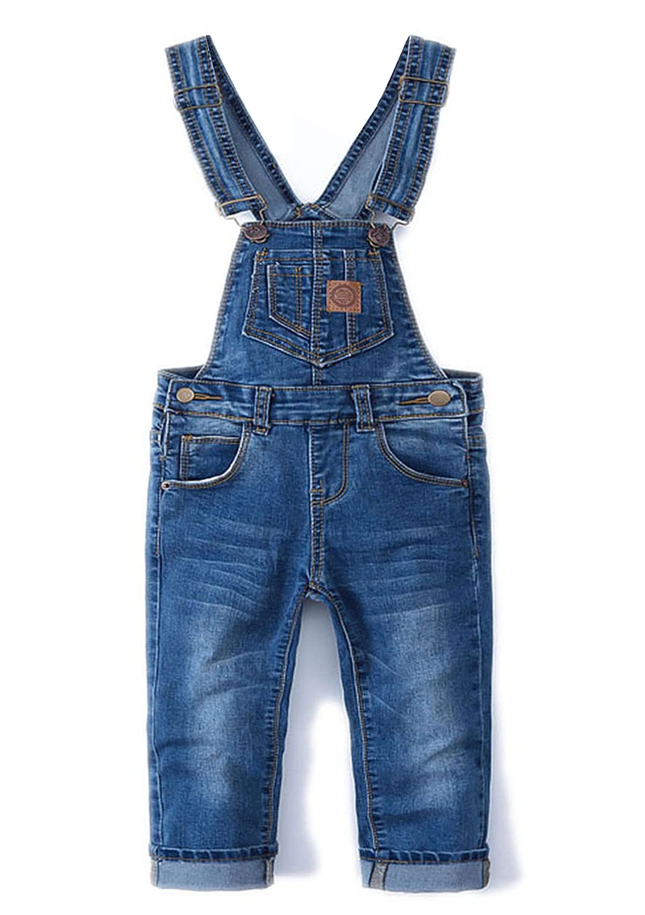 KIDSCOOL SPACE Little Girl Boy Jean Overalls,Toddler Ripped Denim Overall Pants