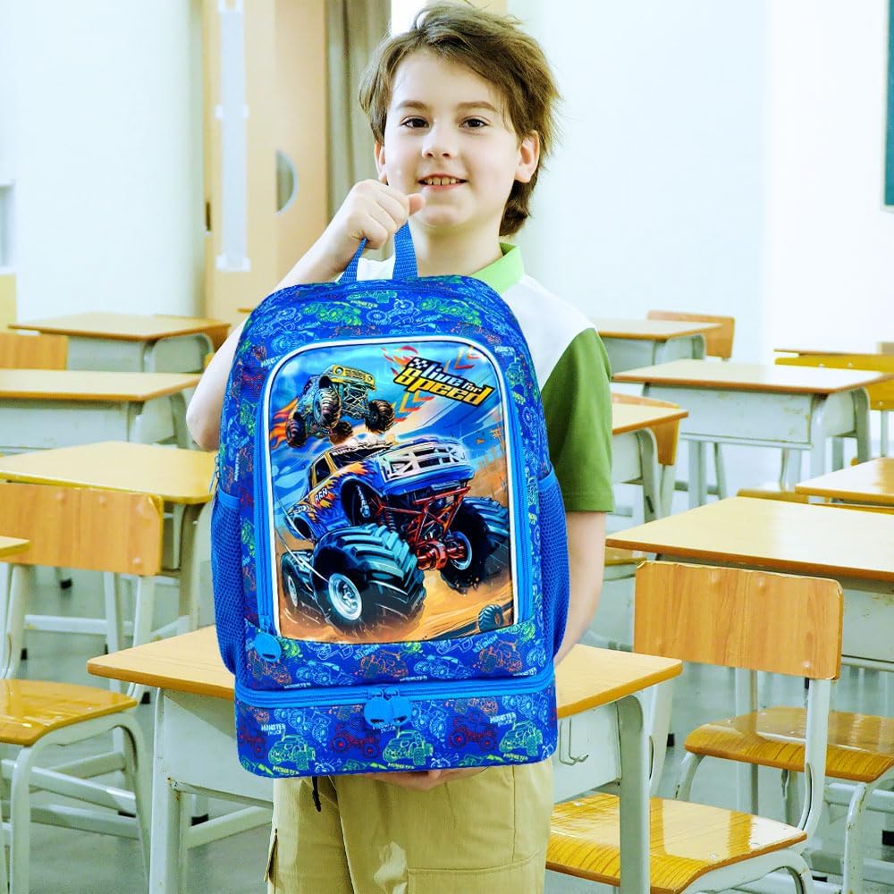 KLFVB 3PCS Cat Uni Dinosaur Backpack for Girls and Boys, 16" Kids Bookbag and Lunch Box, Preschool Backpacks for Elementary