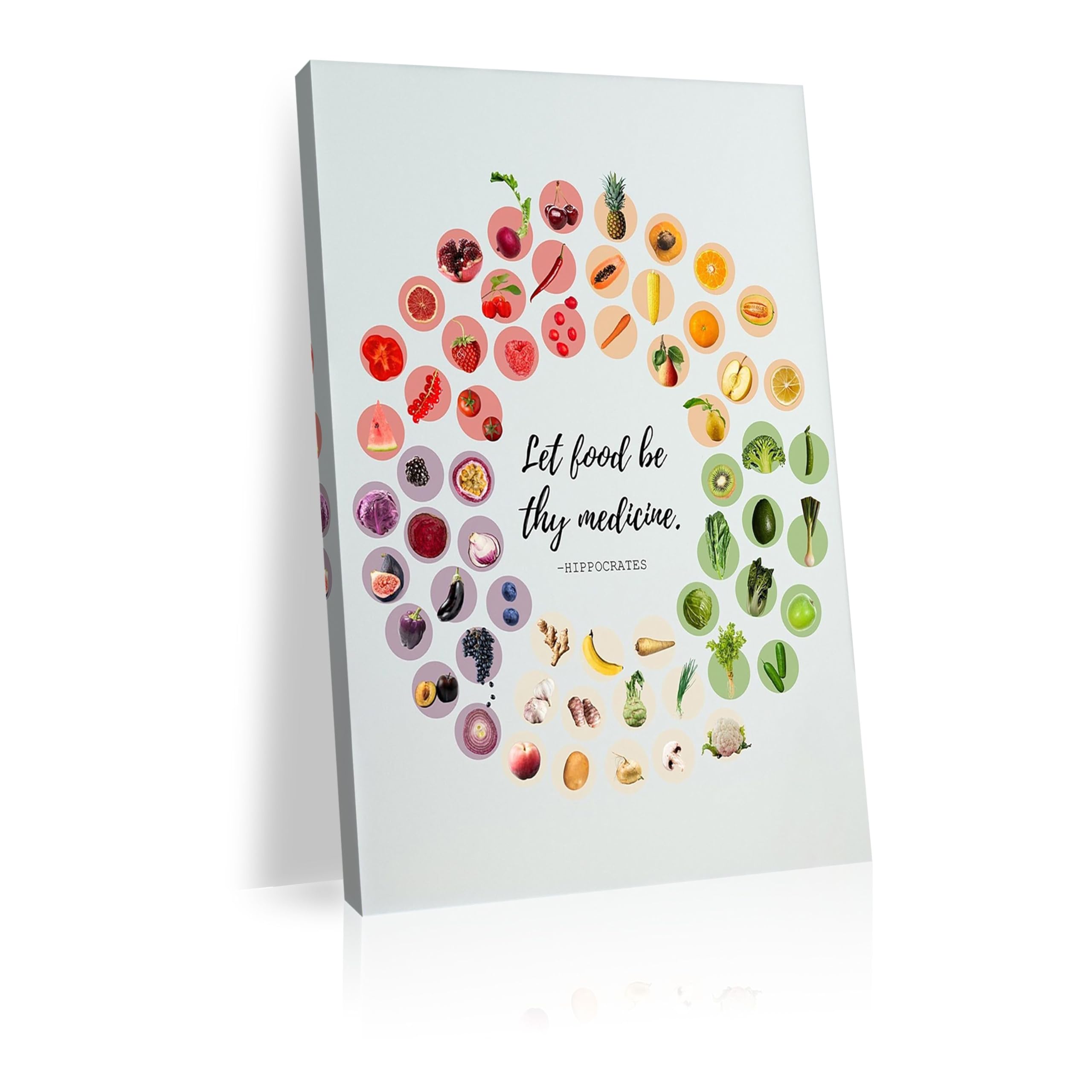 Let Food Be Your Medicine art print, colorful fruit and vegetable wall decor, vegan nutrition poster, classroom, nursery, kitchen wall decor (L24 xW16-Framed)