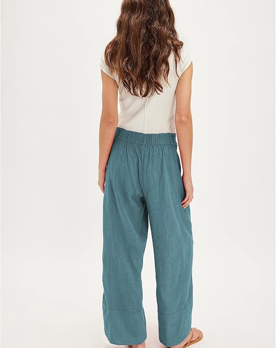 SeeLuNa Cotton Linen Pants for Women Palazzo Pants Wide Leg Lounge Trousers