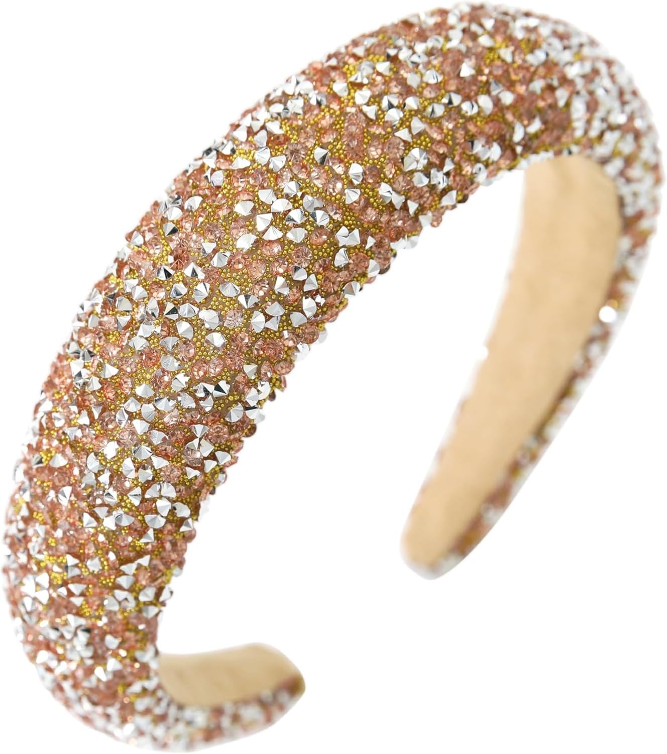 KGAIXN Diamond Rhinestone Jeweled Headbands for Women Girls Bling Sparkle Beaded Crystal Thick Padded Hairband Non Slip Glitter Hair Hoop Accessories, B-Gold