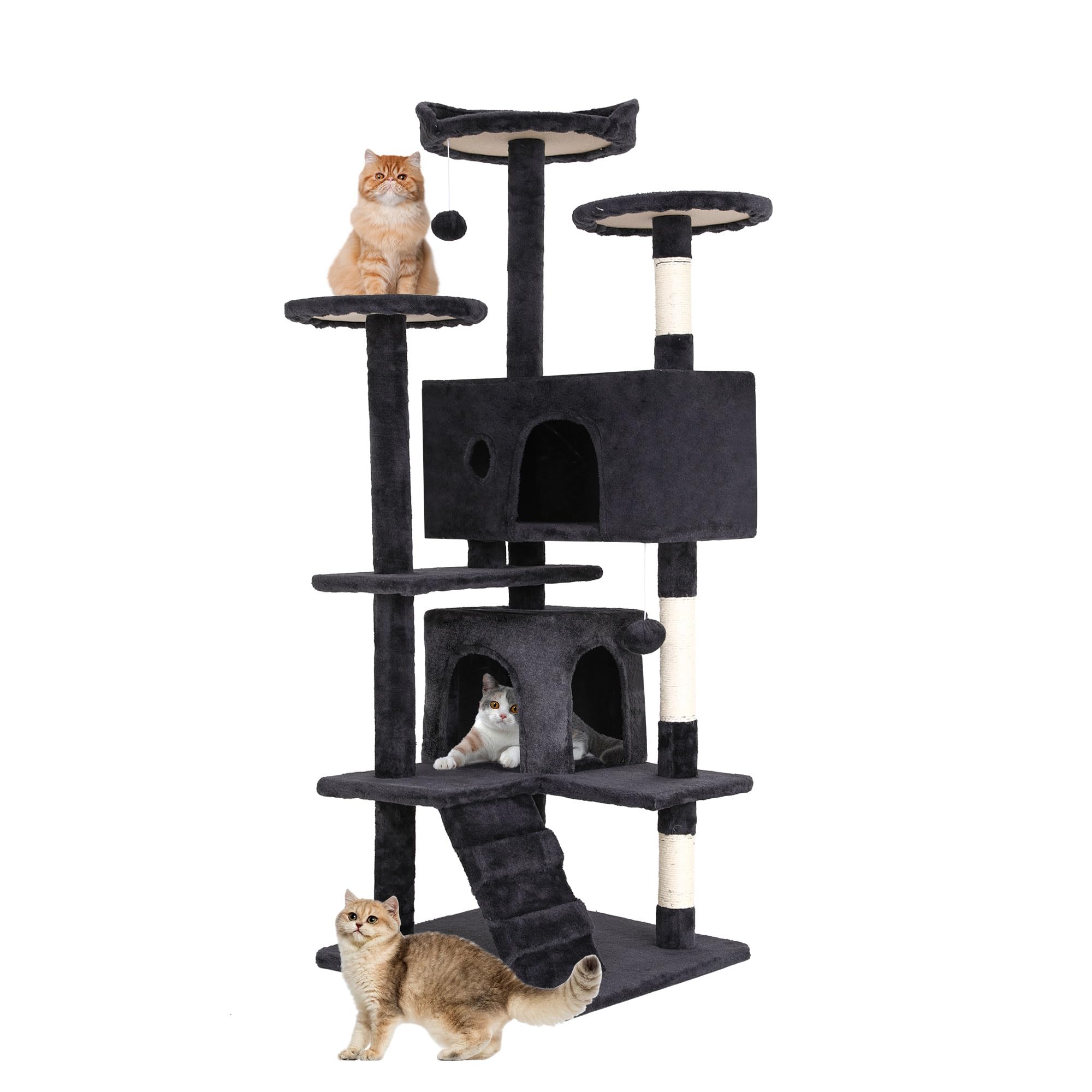 BestPet 139cm Cat Tree Tower for Indoor Cats,Multi-Level Furniture Activity Center with Scratching Posts Stand House Condo Funny Toys Kittens Pet Play House,Dark Gray