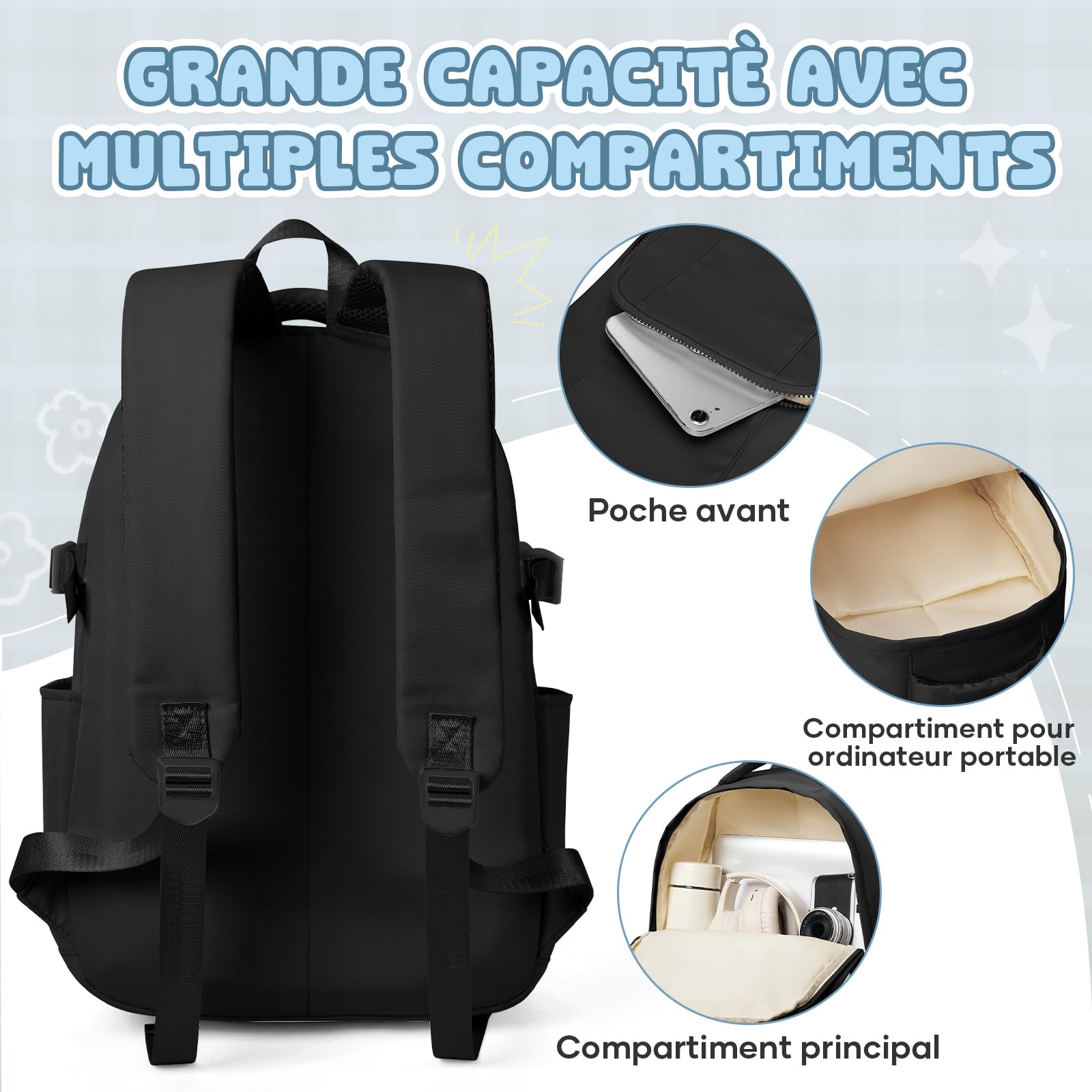 Sac a Dos Lycee Fille Garcon, Sac Scolaire Élèves du Secondaire Imperméable