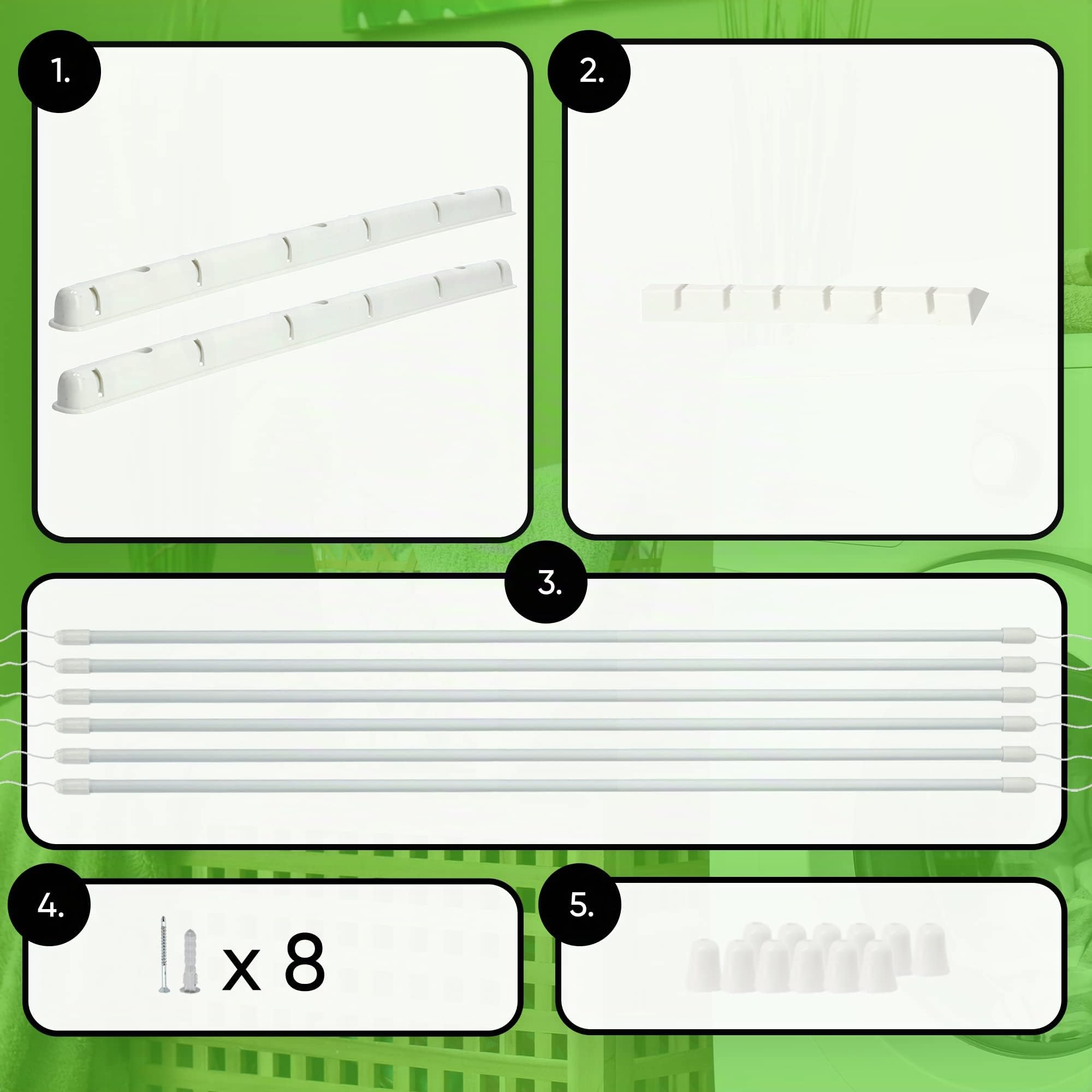 KADAX Stendibiancheria da Soffitto in Acciaio Rivestito in Polietilene, Stendino con Design Salvaspazio e Capacità di Carico di 12 kg (Bianco, 6 x 140)